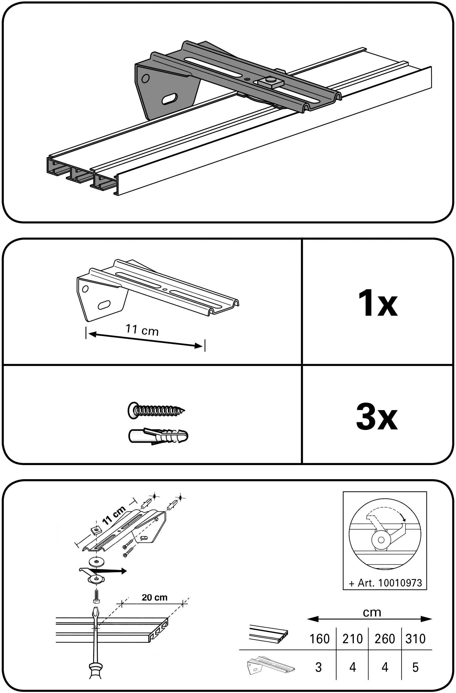 Gardinenstangenhalter Winkelträger 3-läufig, GARDINIA, (1-St), Atlanta Flächenvorhang-Technik 3-läufig Serie silberfarben