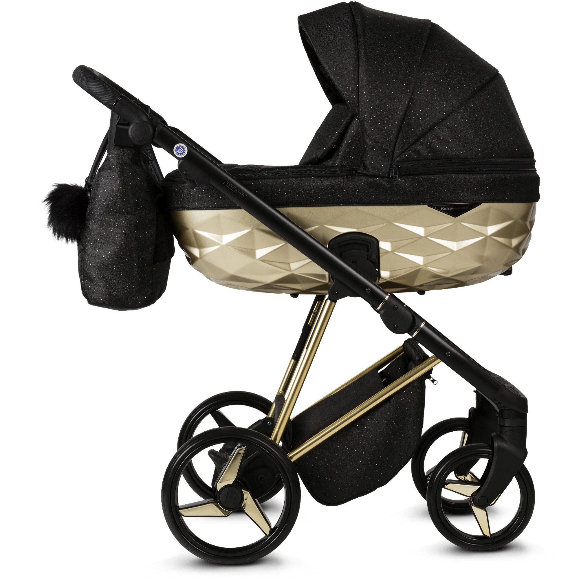 Knirpsenland Kombi-Kinderwagen Milano 2in1 Luxus 3D Wanne, Sportsitz, Wickeltasche, viel Zubehör, (Spar-Set), hohe Sicherheit durch One-Klick System der Kinderwagenaufsätze