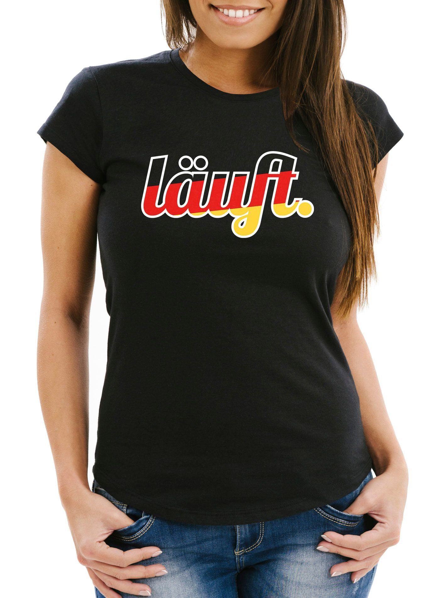 Print-Shirt Damen WM-Shirt Läuft - Deutschland Fußball Fan-Shirt
