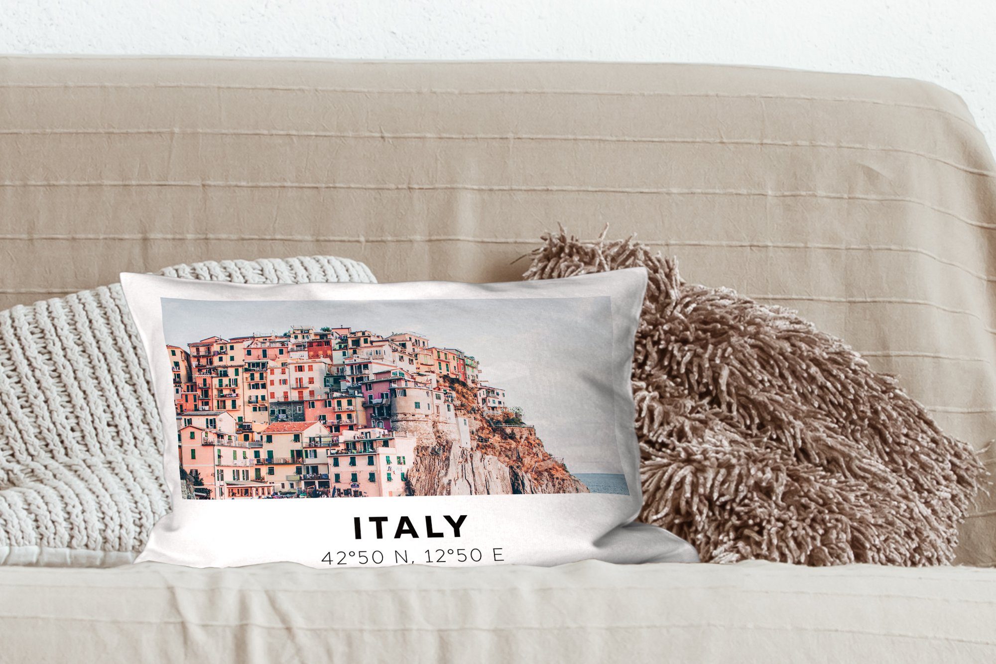 - Italien Dekokissen - Füllung, Schlafzimmer mit Cinque Dekokissen Terre Dekoration, Meer, Wohzimmer Zierkissen, - Amalfi MuchoWow