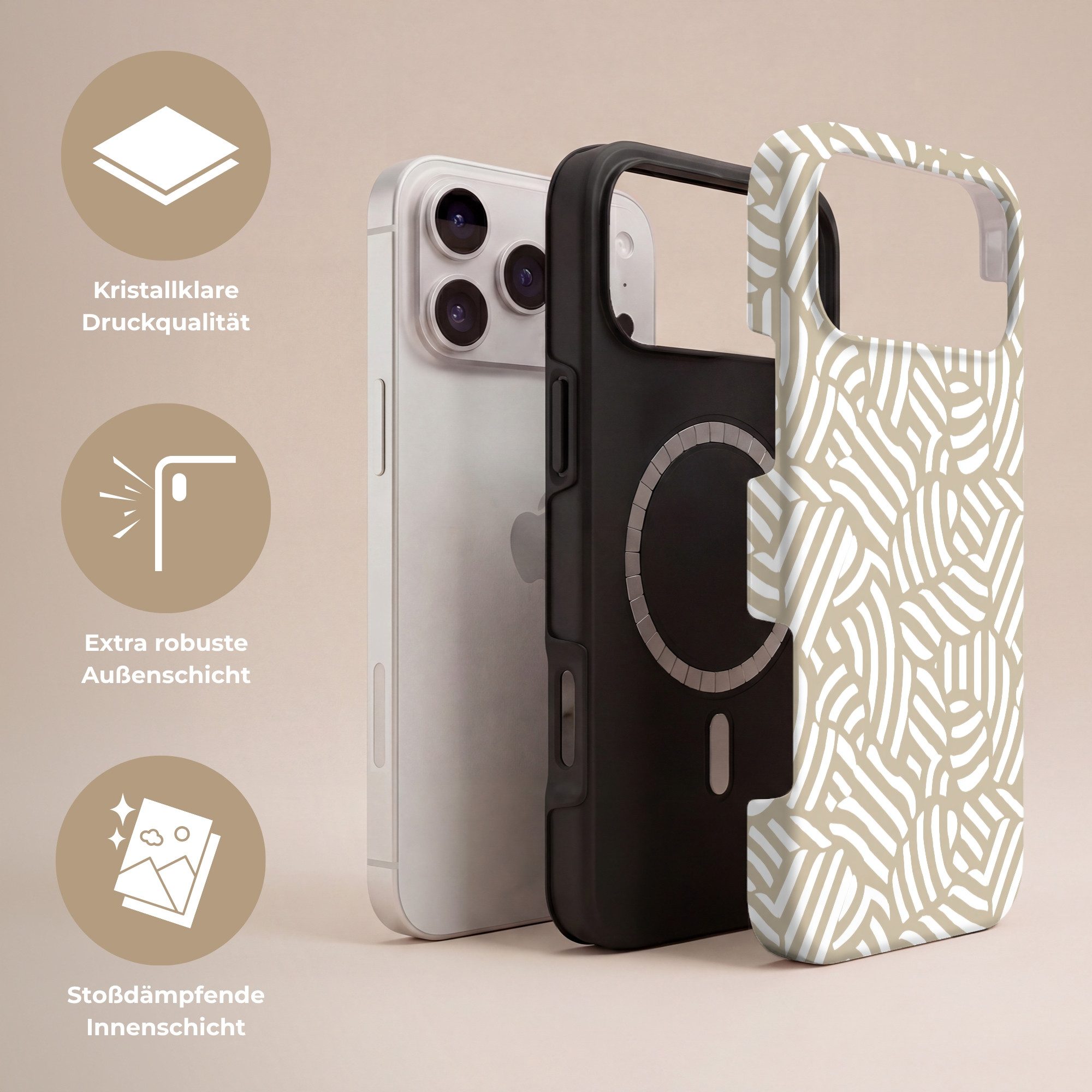 OnlyWow Handyhülle Magsafe für Apple iPhone 17 Pro Max Abstrakt - Modern - Beige, Phone Case, Hardcase, Stoßfest, Schutzhülle