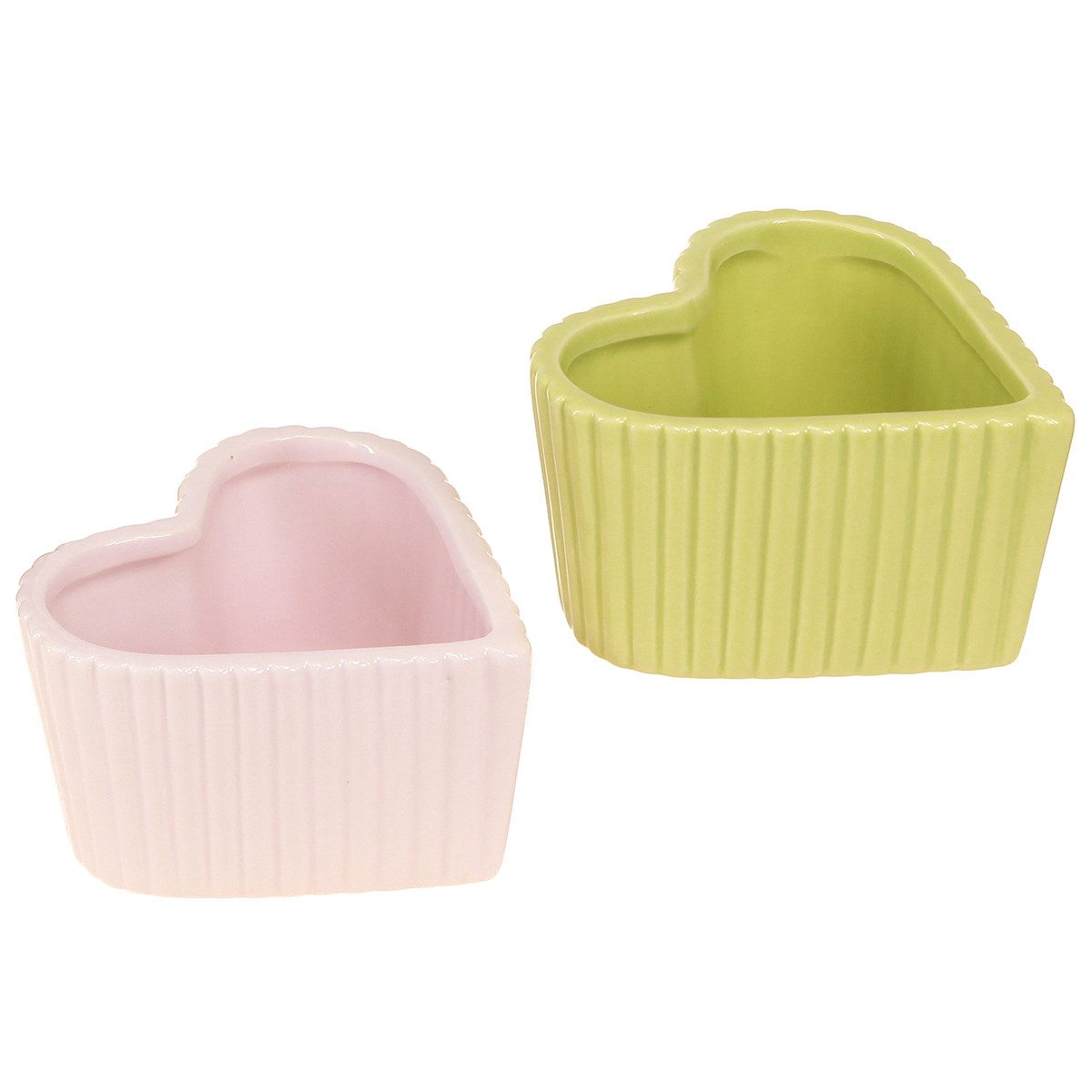 Viana Übertopf Keramik Deko Herzen Pastell Grün Rosa Set 11×10×6cm, 4 Stück