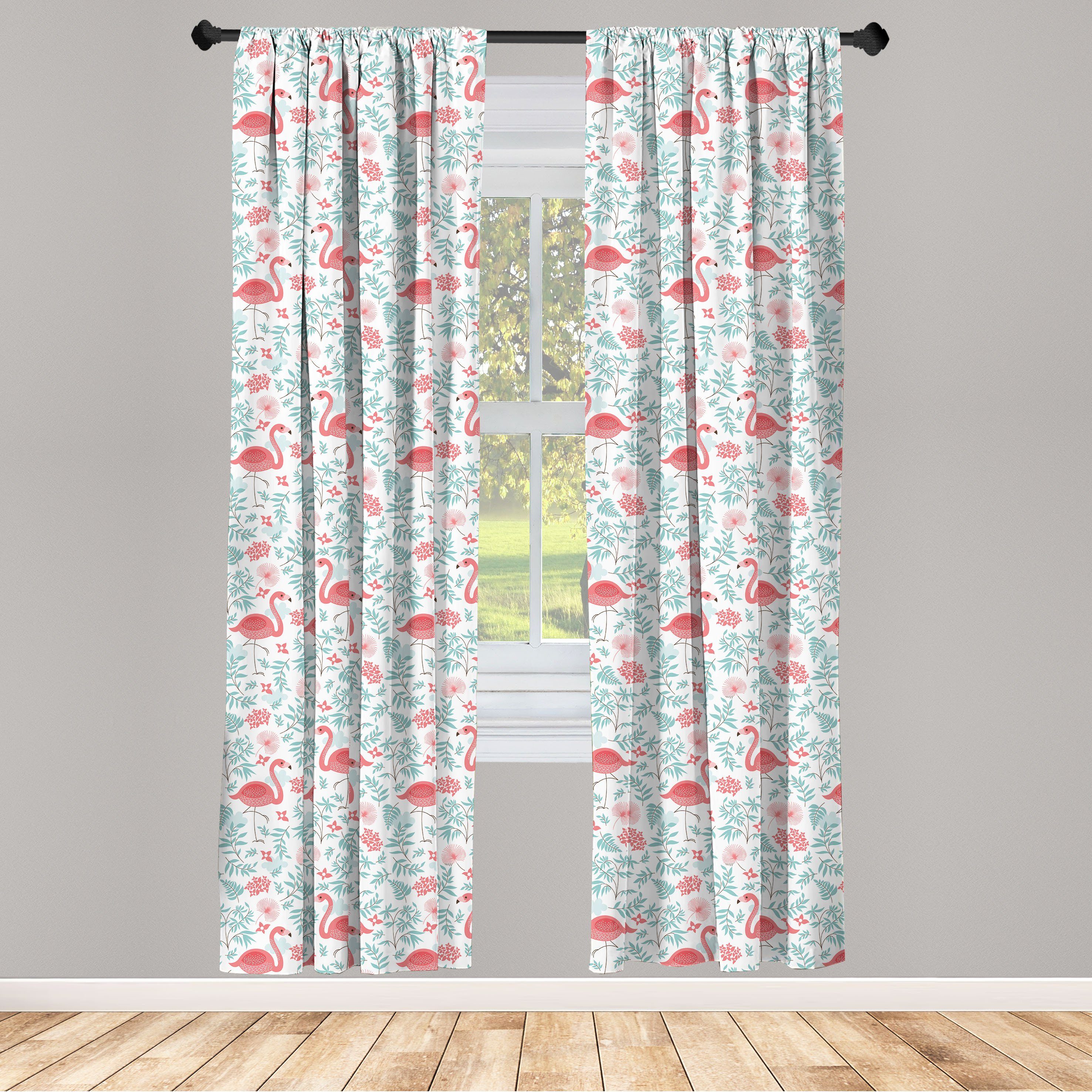 Gardine Vorhang für Wohnzimmer Flamingo Flourish Dekor, Botanischer Abakuhaus, Schlafzimmer Microfaser