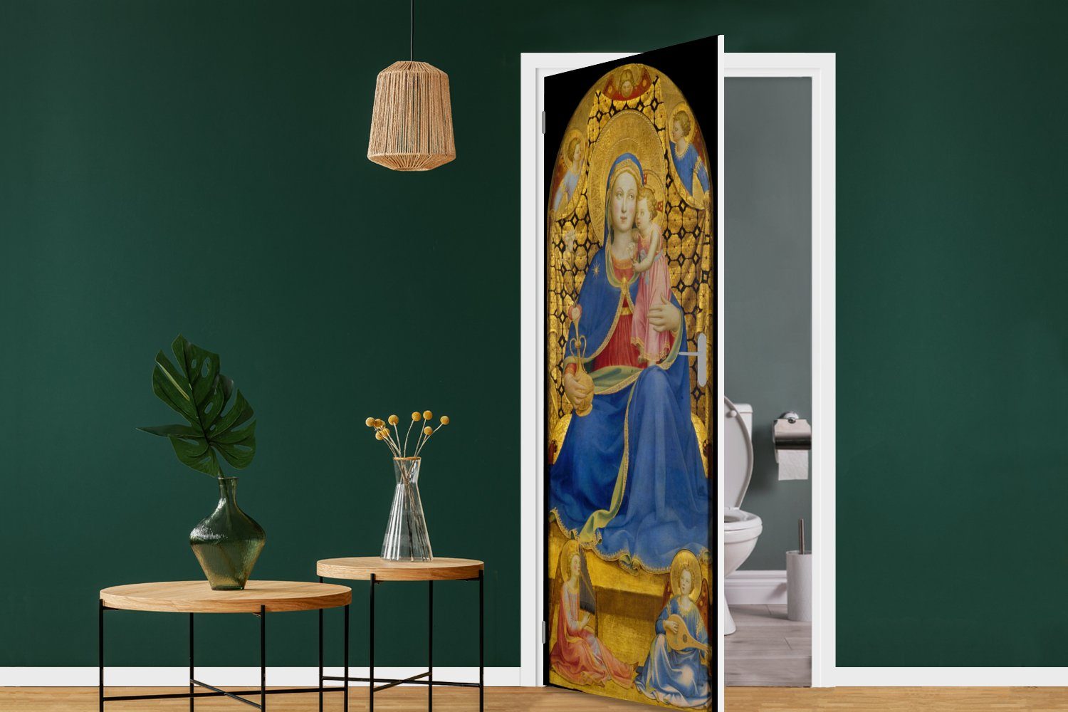 der Fototapete Matt, - MuchoWow (1 für Demut Madonna Gemälde cm 75x205 bedruckt, von St), Tür, Türtapete Angelico, Türaufkleber, Fra