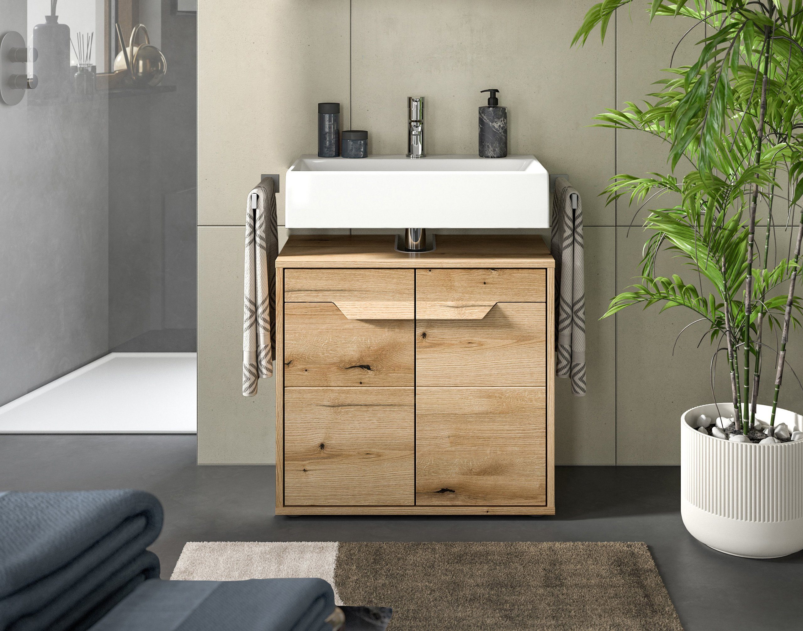 Newroom Waschbeckenunterschrank Harriet Waschbeckenunterschrank Eiche Wasch günstig online kaufen