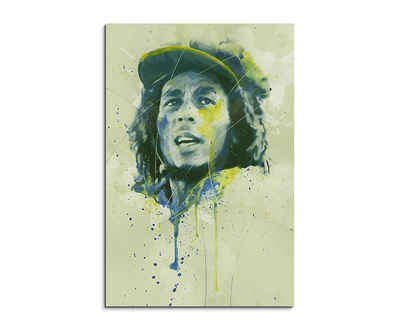 Sinus Art Leinwandbild Bob Marley Splash 90x60cm Kunstbild als Aquarell auf Leinwand