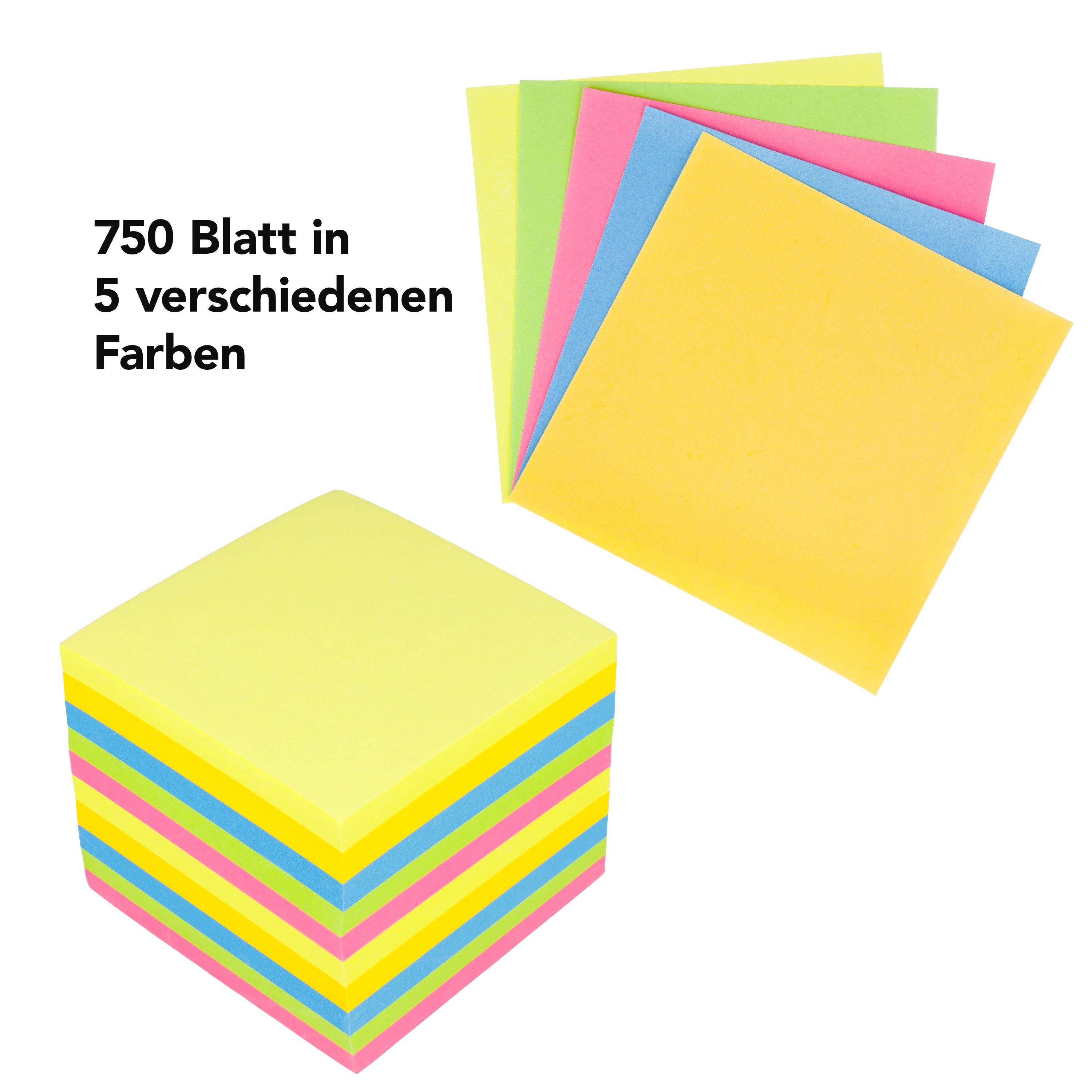 WESTCOTT Notizzettel Notizblock bunt 750 Blatt in Zettelbox, 9 x 9 cm Blätter, Trabsparente Box aus Kunststoff, FSC-zertifiziertes Papier 80g/m²