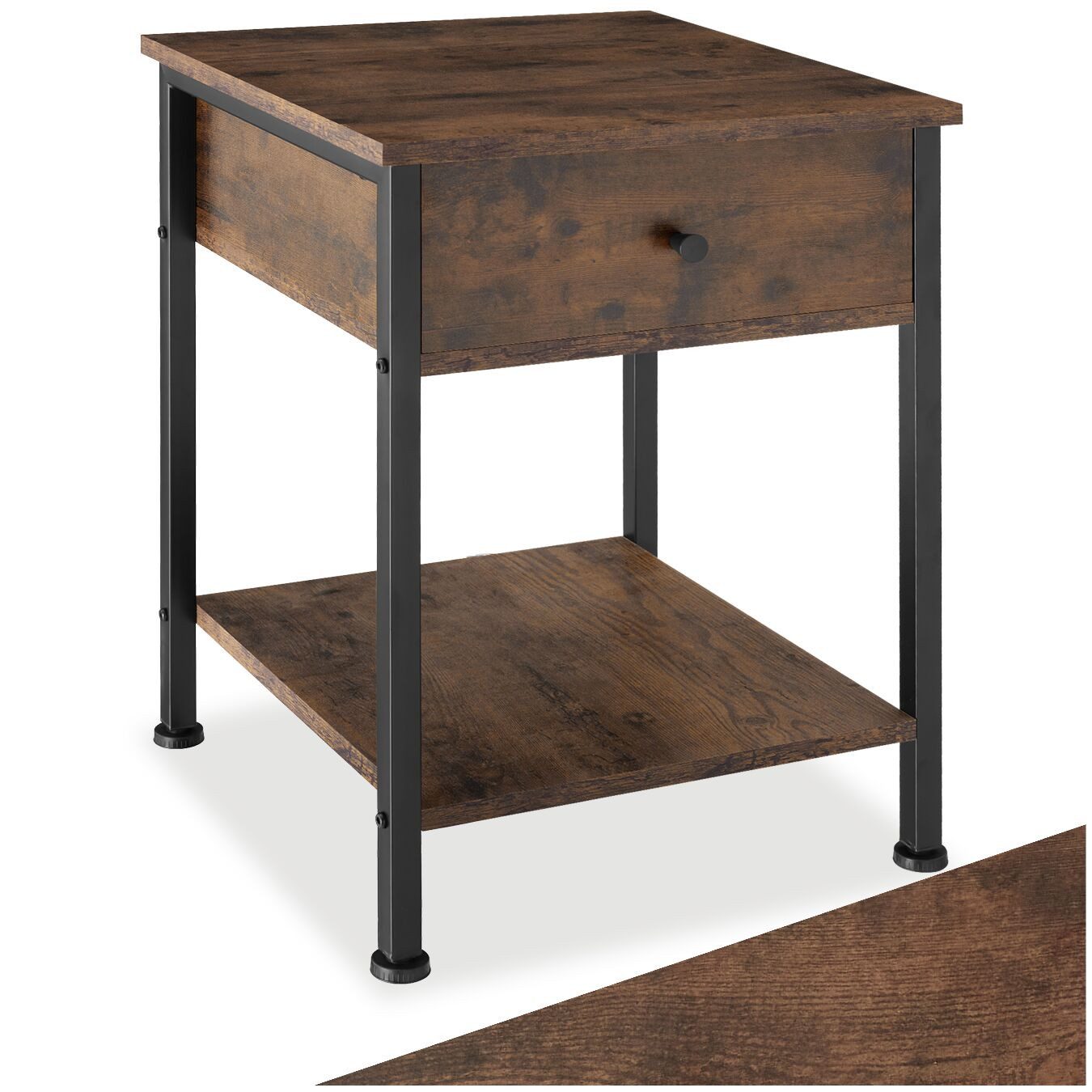 tectake Nachttisch Beistelltisch Bradford 40x40x55,5cm (1-St., 3 tlg), Kantiger Nachttisch im rauen Industrie-Stil