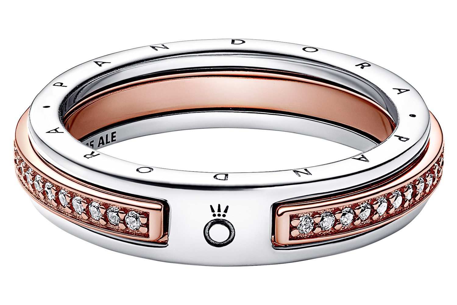 Pandora Silberring Damen-Zweifarbig Logo & Pavé günstig online kaufen