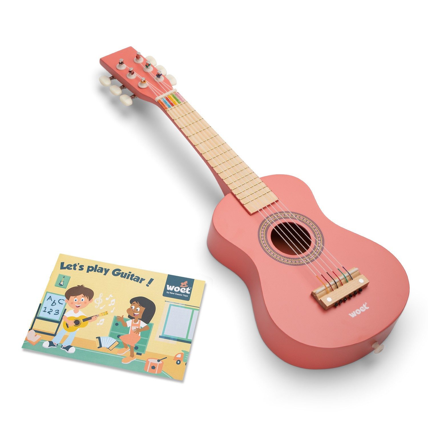 Woet Spielzeug-Musikinstrument Gitarre, (mit Musikbuch), Holzgitarre rot