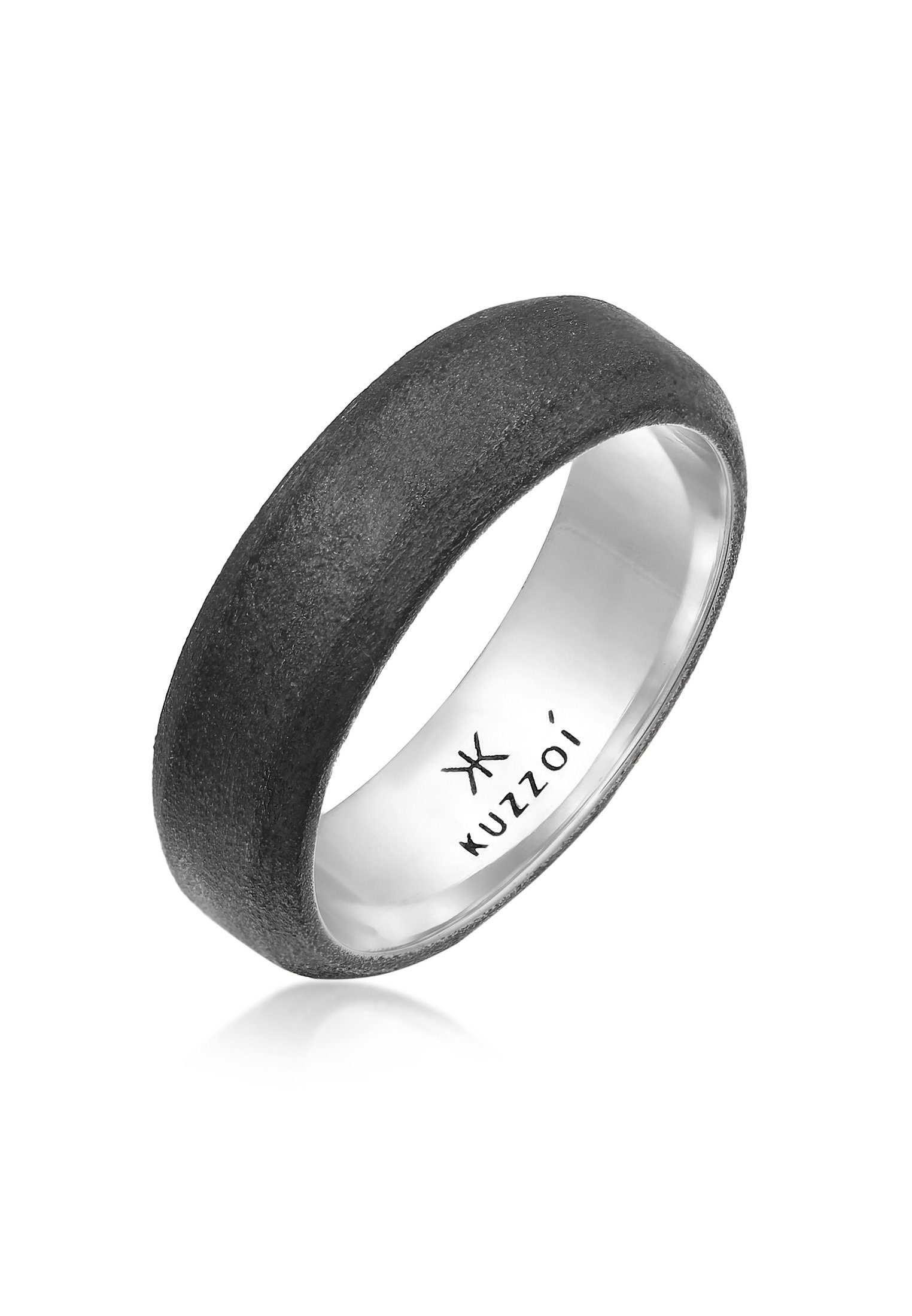 Kuzzoi Silberring Herren 925 Schwarz Bandring Basic Silber