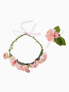 axy Diadem Haarkranz Blumen Blumenkranz Damen Mädchen Stirnband (Blumenkranz und Blumenarmband als Set), Verstellbarer für Hochzeit Karneval Festival