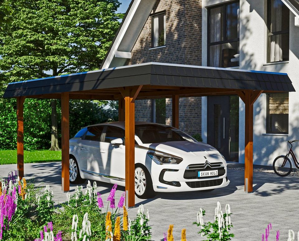 Skanholz Einzelcarport Wendland, BxT: 362x628 cm, 206 cm Einfahrtshöhe,  Flachdach-Carport, mit Aluminium-Dachplatten