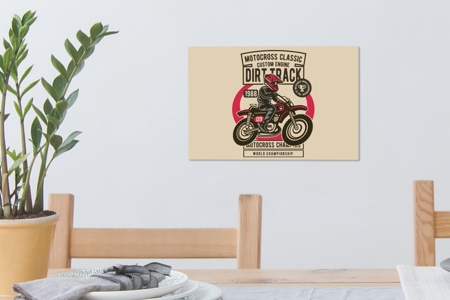 OneMillionCanvasses® Leinwandbild Motorrad - Vintage Aufhängefertig, (1 Wanddeko, - Zeichnung, 30x20 Leinwandbilder, cm Wandbild St)