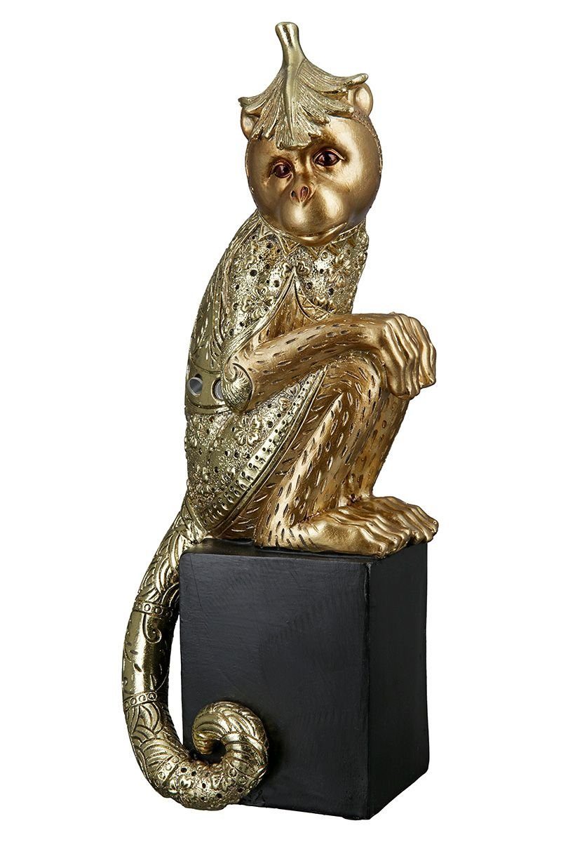 GILDE Dekoobjekt 2tlg. Goldfarbene Äffchen-Figur auf Schwarzem Sockel - Glitzernde Akze