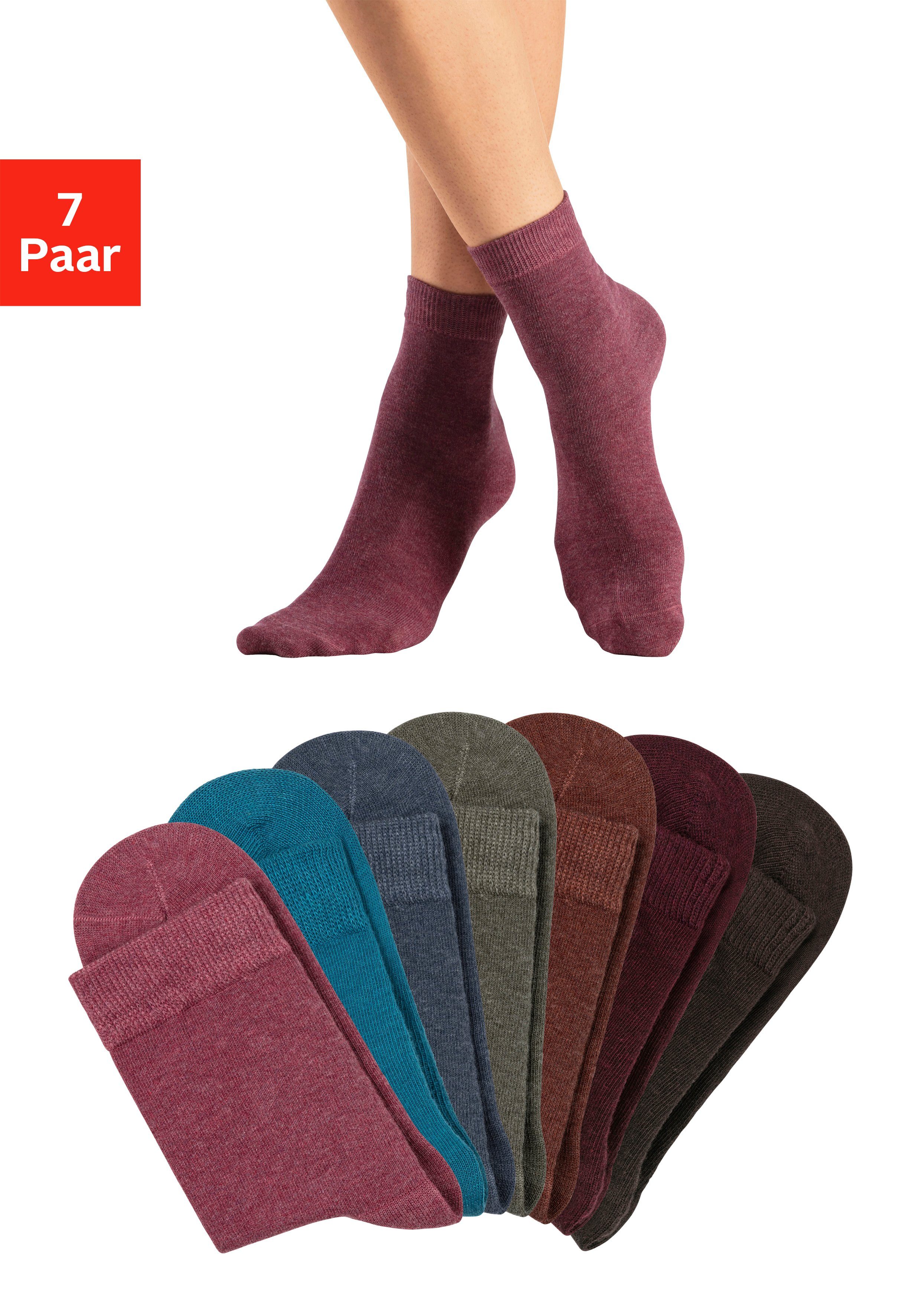 LASCANA Basicsocken (Packung, 7-Paar) in bunten Melange-Farben günstig online kaufen