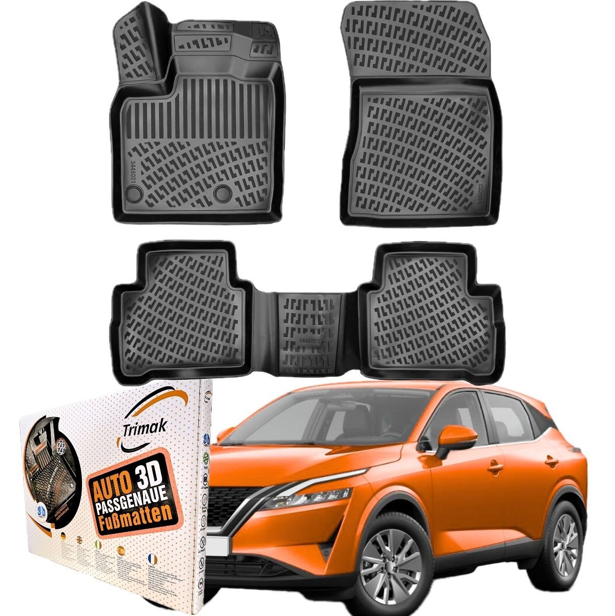 Trimak Passform-Fußmatten Oder Kofferraumwanne Oder Set kompatibel mit Nissan Qashqai, Nissan Qashqai 3.Gen ab 2021 Gummimatten Auto TPE Allwetter Fussmatten