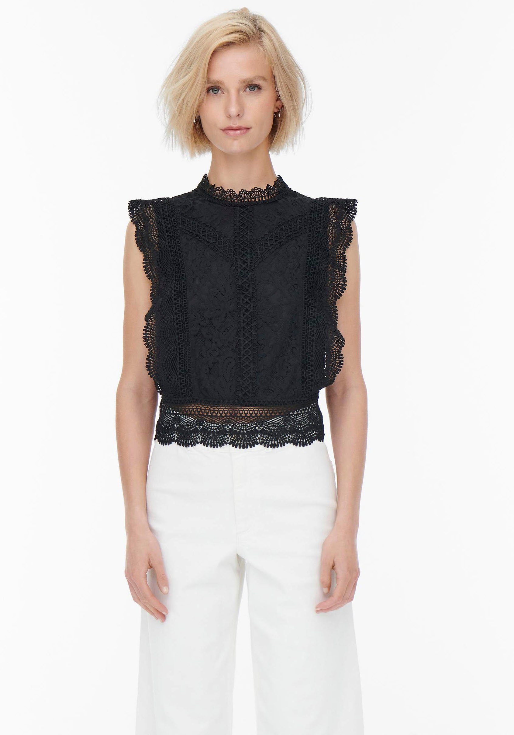 ONLY Spitzenshirt LACE NOOS ONLKARO TOP WVN S/L black