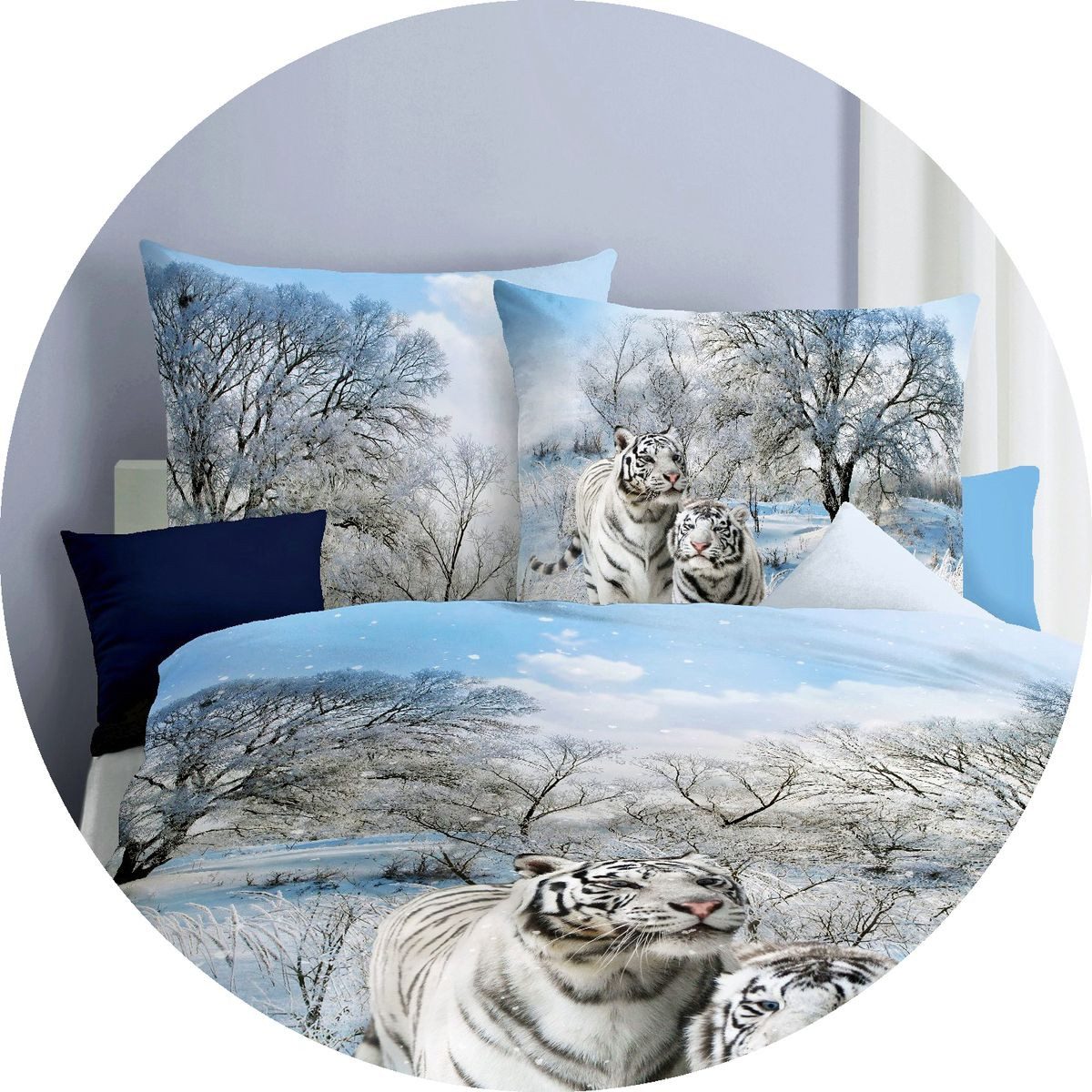 JACK Bettwäsche Schnee Tiger Raubkatze Winter Schnee Kaeppel, Mako-Satin, 2 günstig online kaufen