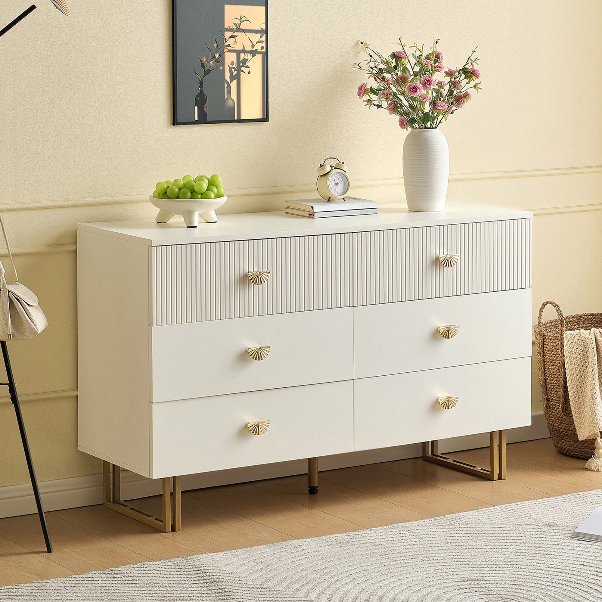 Merax Sideboard mit Gold-Akzenten in Weiß (1 St., 120x40x75 cm), Kommode mi günstig online kaufen