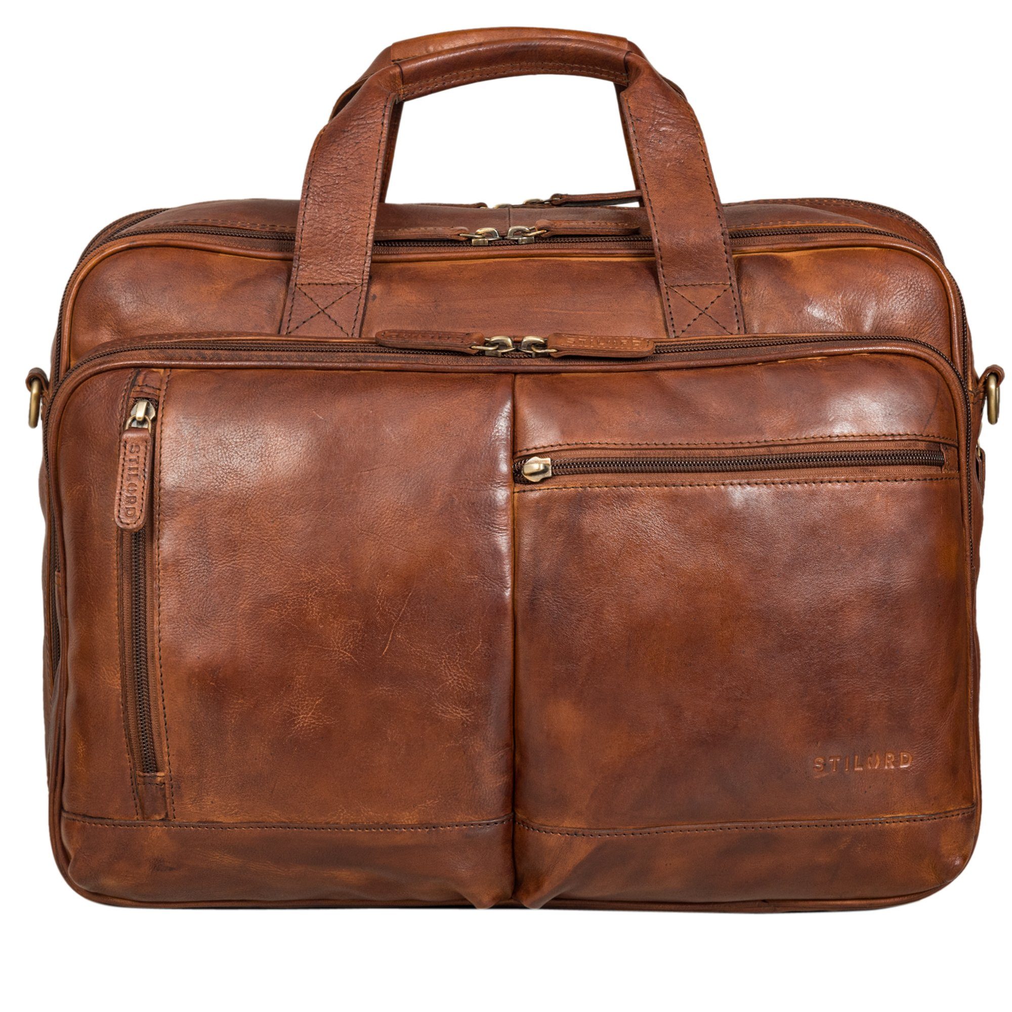 Laptoptasche Geräumige "Arnold" cognac STILORD - brandy Aktentasche Leder