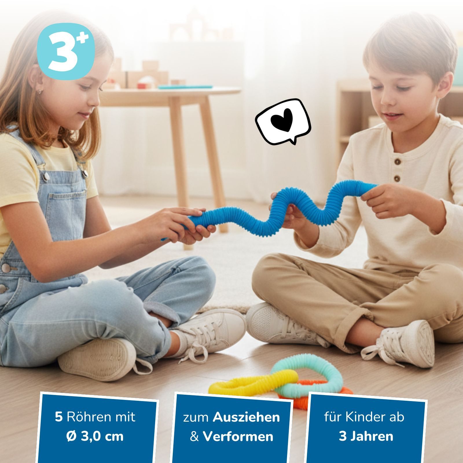 alldoro Fidget-Gadget Flexi Pop Tubes, 10 Stretch-Röhren Ø 3 cm, ausziehbar & biegsam, Sensorik-Spielzeug für Kinder & Erwachsene, Anti-Stress & bei ADHS