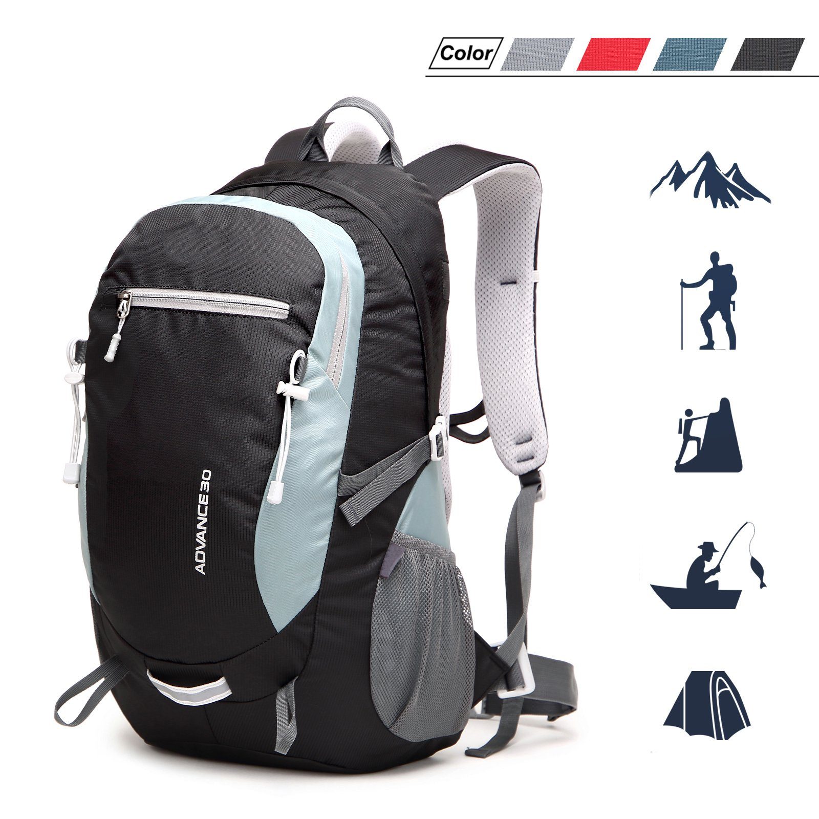 TAN.TOMI Wanderrucksack 40L für Trekking Wasserdicht (Einschließlich Daypack Camping Wanderrucksack Regenschutz), Outdoor Regenschutz Großer Schwarz Reisen mit mit Rückenbelüftung