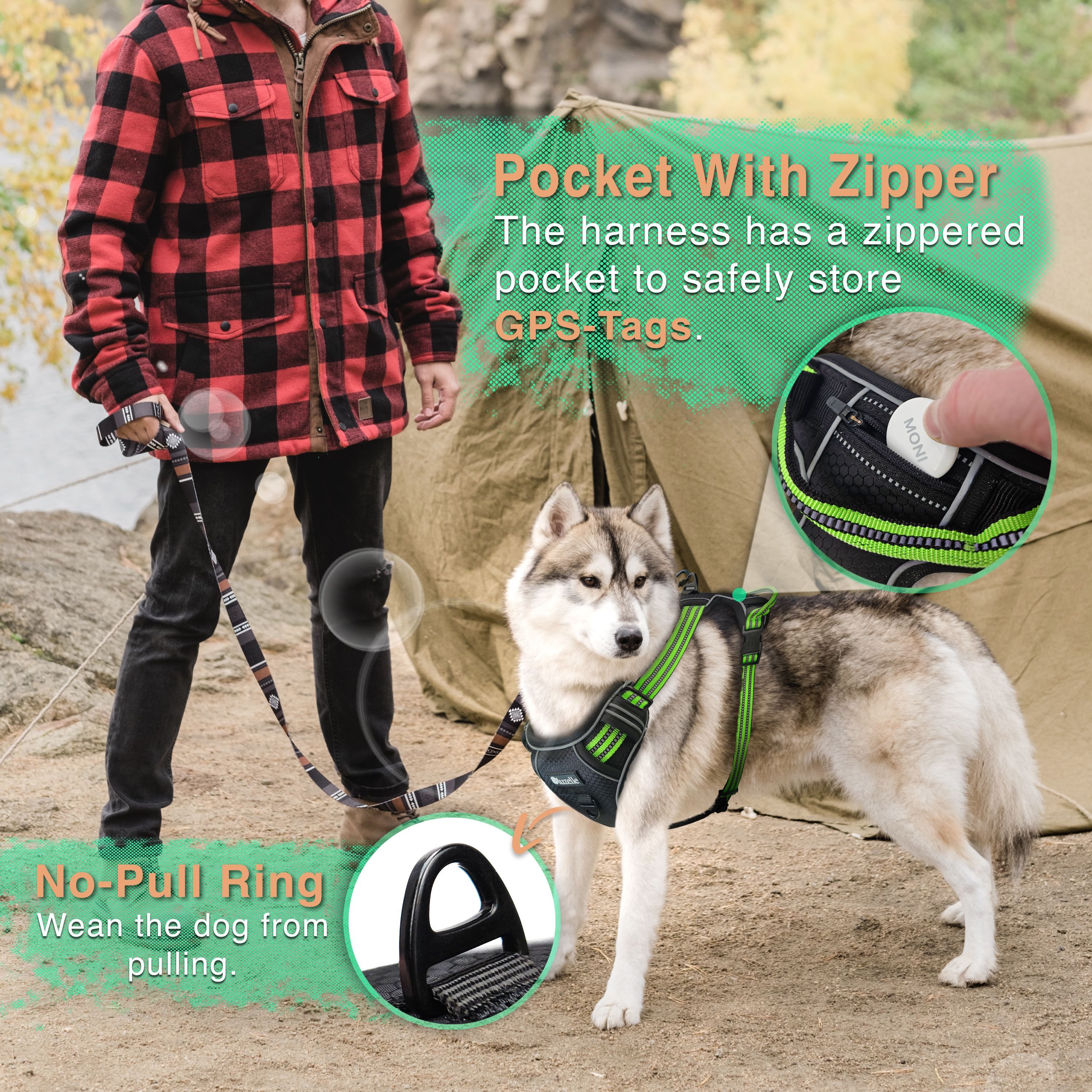 Bluzelle Hunde-Sicherheitsgeschirr Hundegeschirr mit Tasche / kleine Hunde S / Anti-Zug Reflektierend, Polyester, Nylon, EVA Schaumstoff, Zugstopp Hundeweste Brustgeschirr mit Griff / Atmungsaktiv, Gepolstert