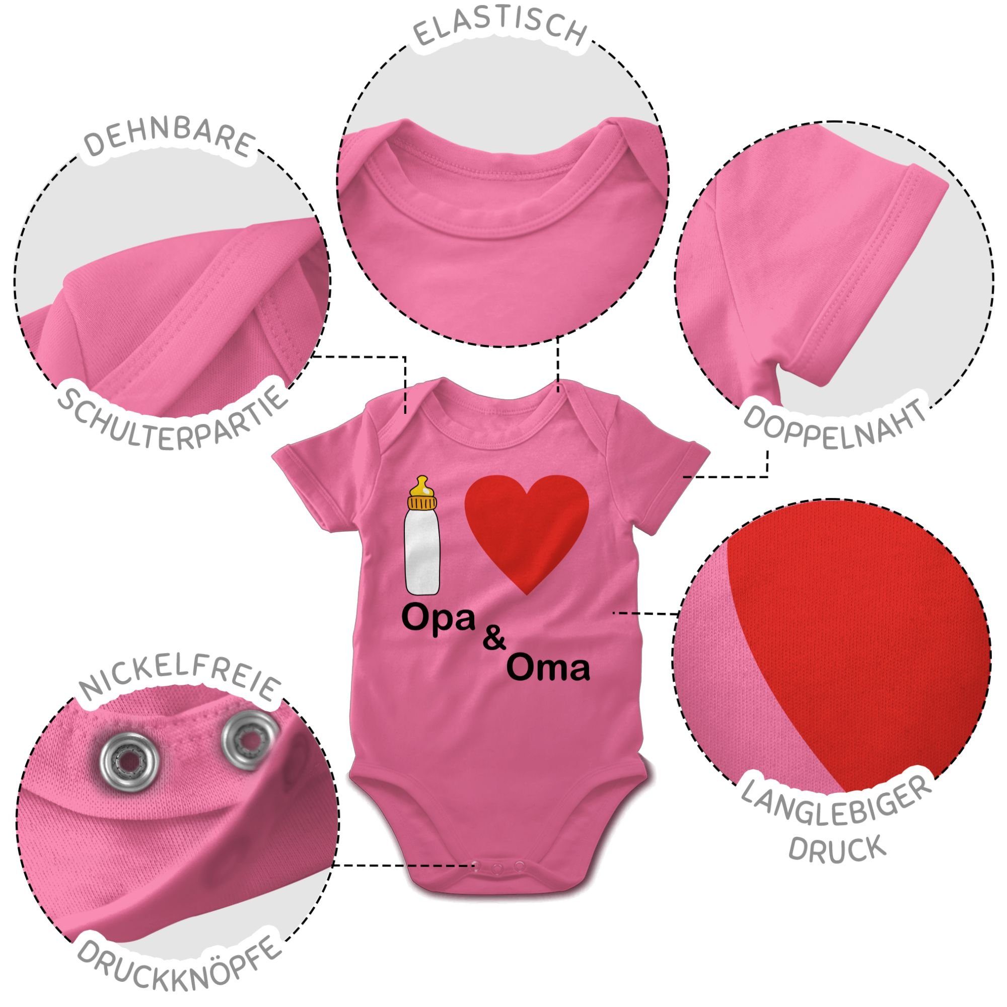 Shirtracer Shirtbody I Aktuelle Trends und Oma Pink love Baby 3 Nuckelflasche Opa
