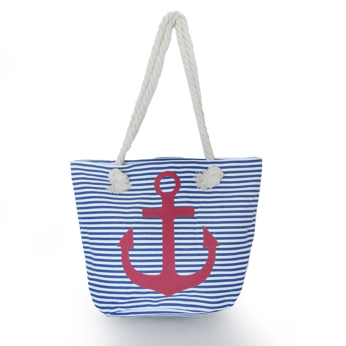 mit blau-rot Originelli Sonia Umhängetasche Reißverschluss Strandtasche Seilkordel Ankerprint maritim