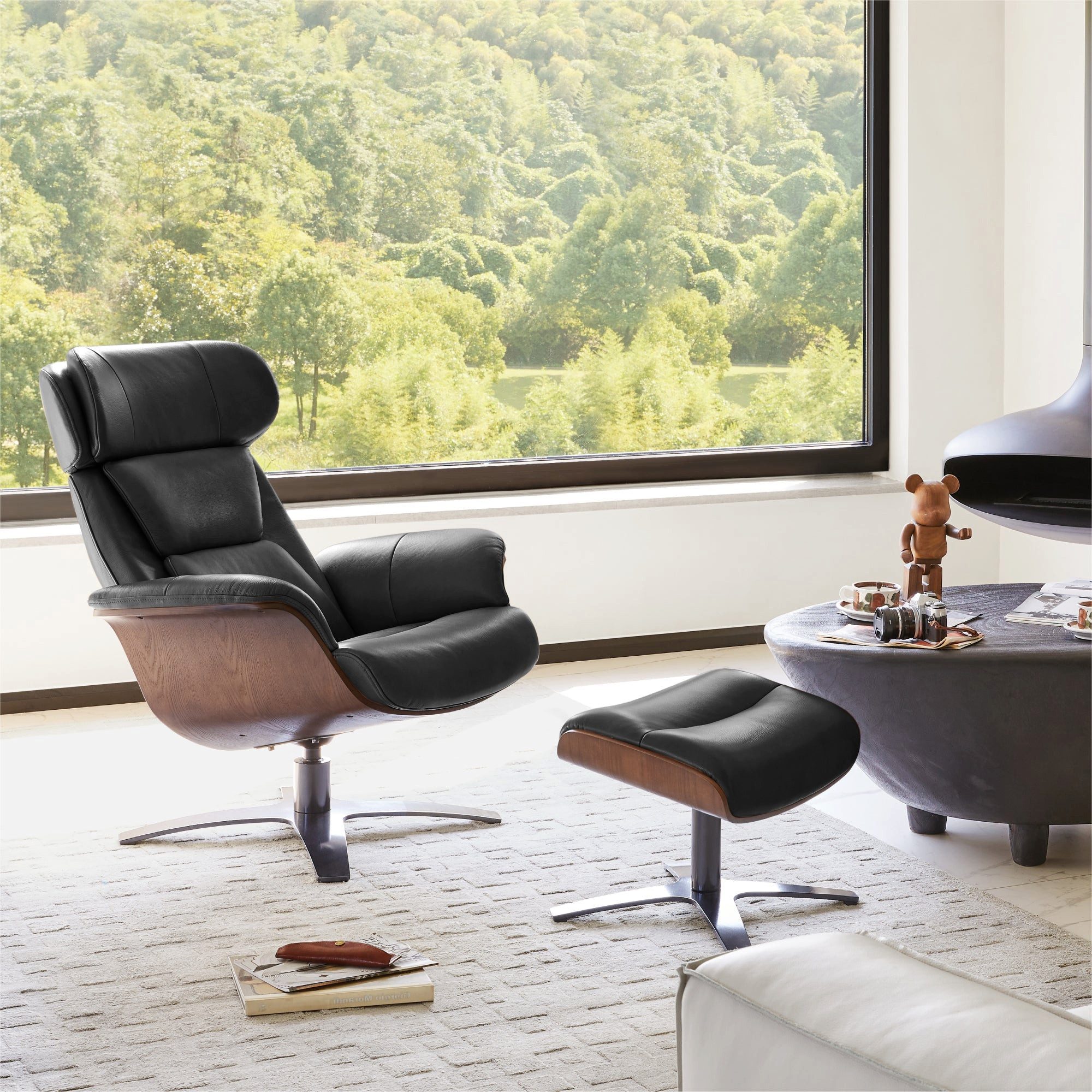 CHITA Relaxsessel (1 St), Einzelsessel, Relaxsessel mit Fußhocker, Echtleder, 360° drehbar