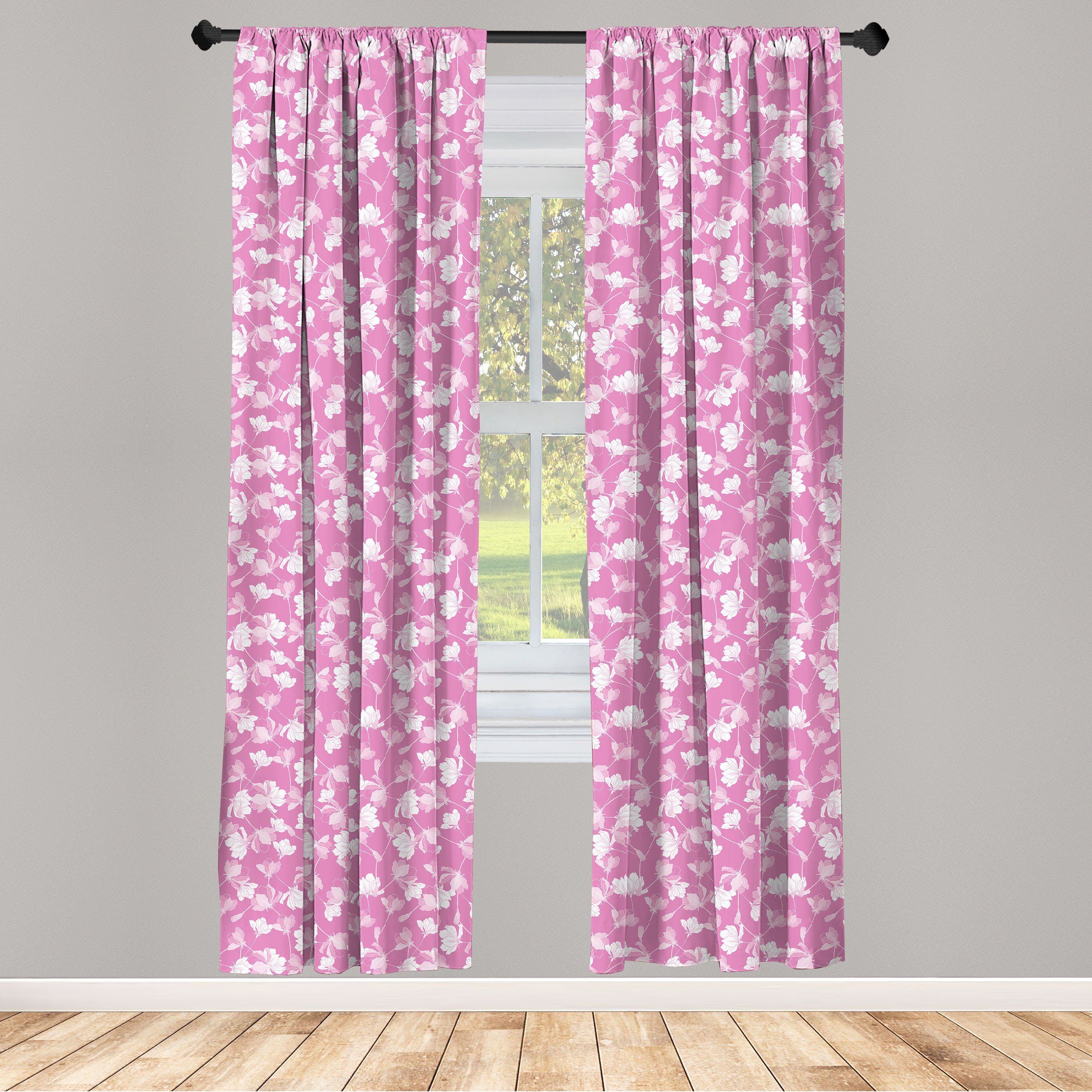 Gardine Vorhang für Wohnzimmer Schlafzimmer Dekor, Abakuhaus, Microfaser, Pink und Weiß Apple-Blumen-Blüten