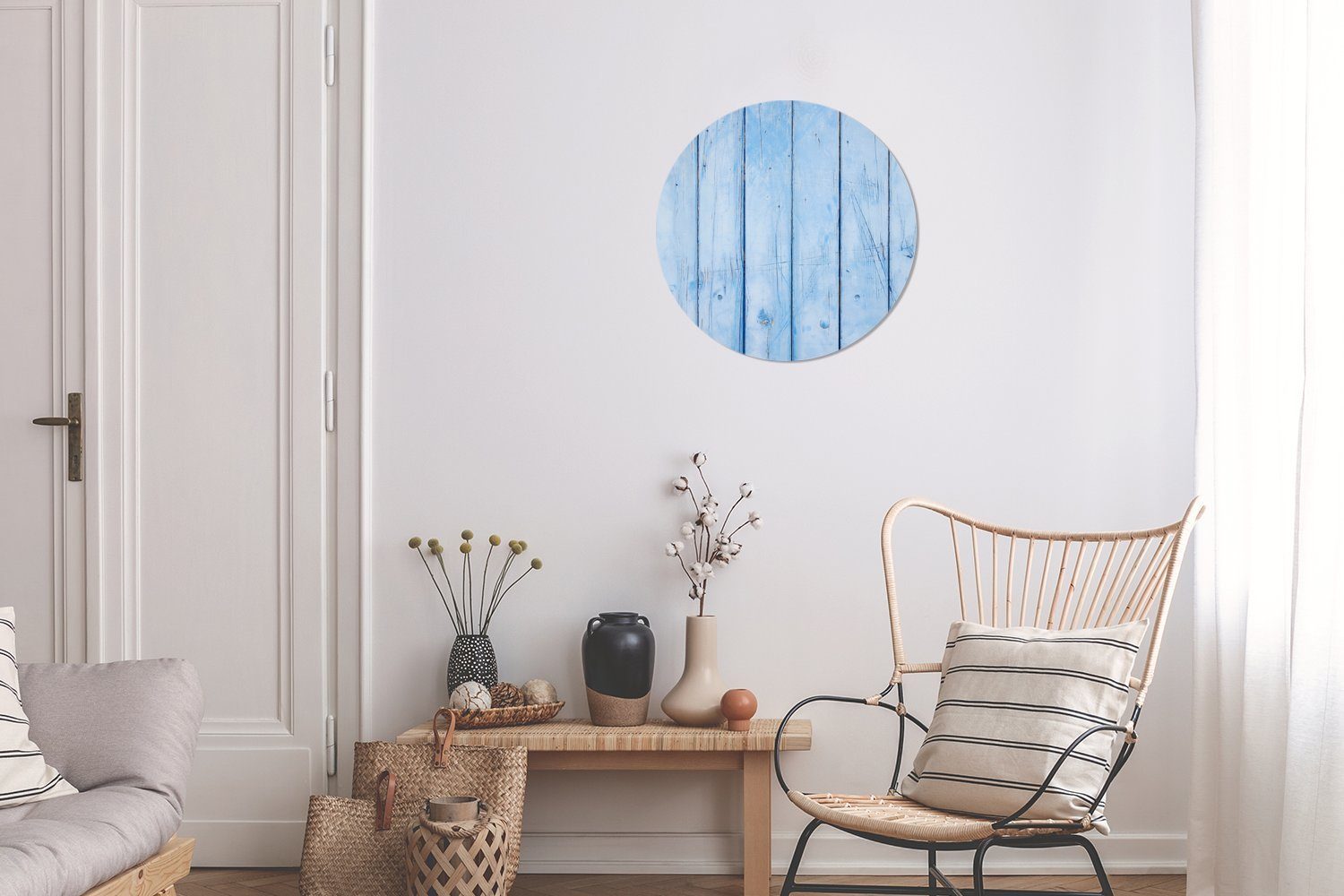 Wanddekoration Kreis St), mit Rundes Blaue Forex, Wandbild, Bohlenstruktur, Gemälde (1 Wohnzimmer, cm 30x30 MuchoWow Wand