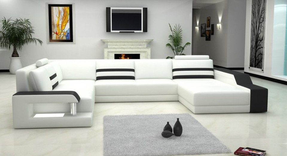 Xlmoebel Wohnlandschaft Großes Ledersofa mit Eckcouch und USB-Anschluss - Wohnlandschaft, 1 Teile, Hergestellt in Europa