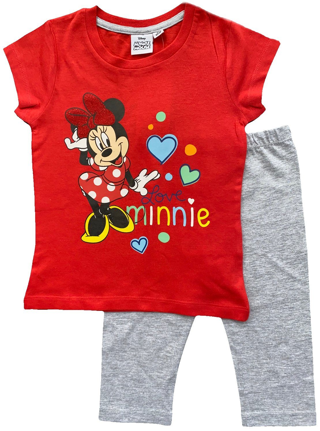 Disney Minnie Mouse Capri-Pyjama Minnie Mouse Mädchen Schlafanzug 7/8 Hose + Top Rot
