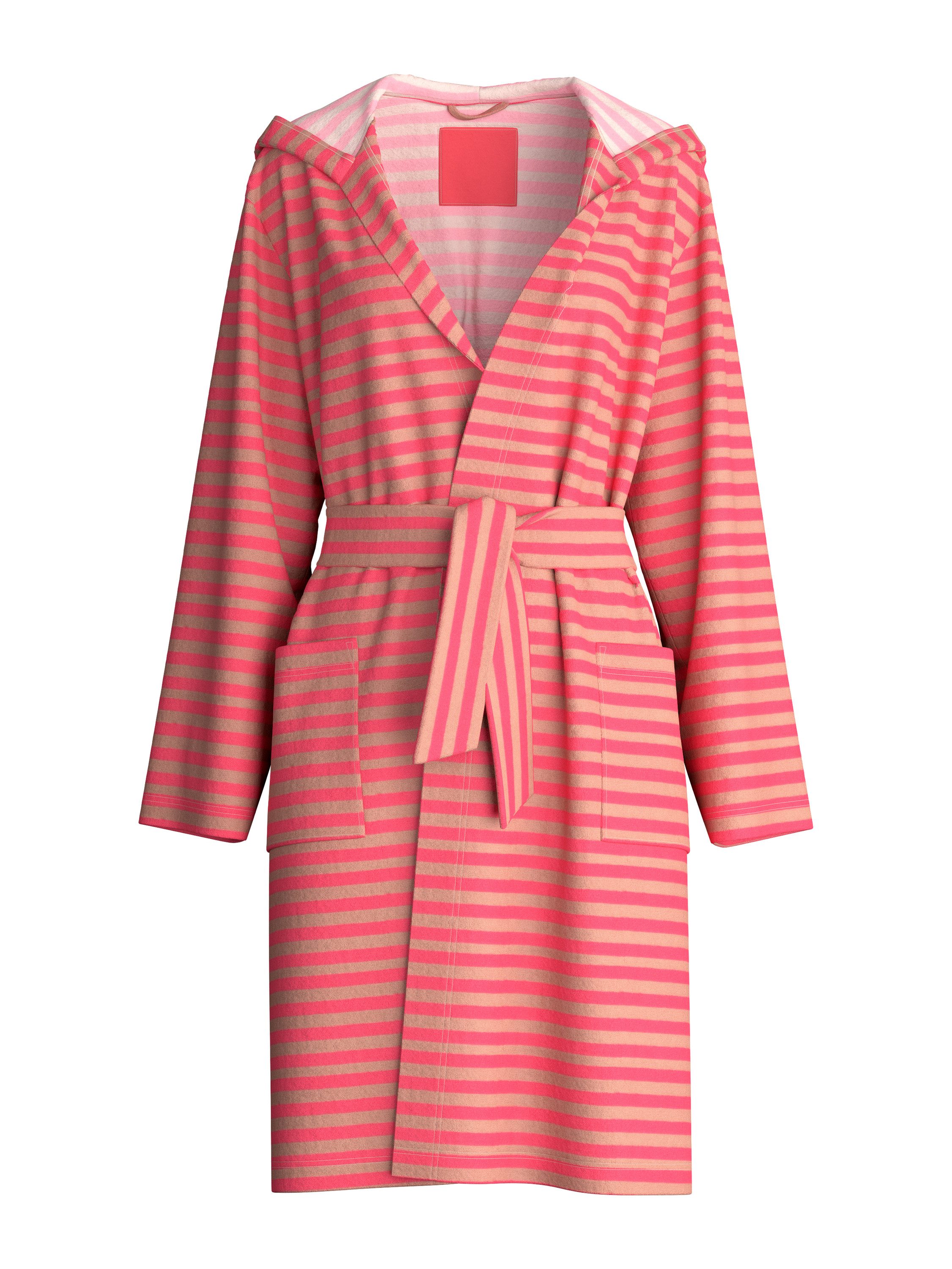 CALIDA Damenbademantel Lounge Stripe Damen, Baumwolle, Bindeband, Länge 100cm, aus 100% Bio Baumwolle, weiche Bündchen, pflegeleicht
