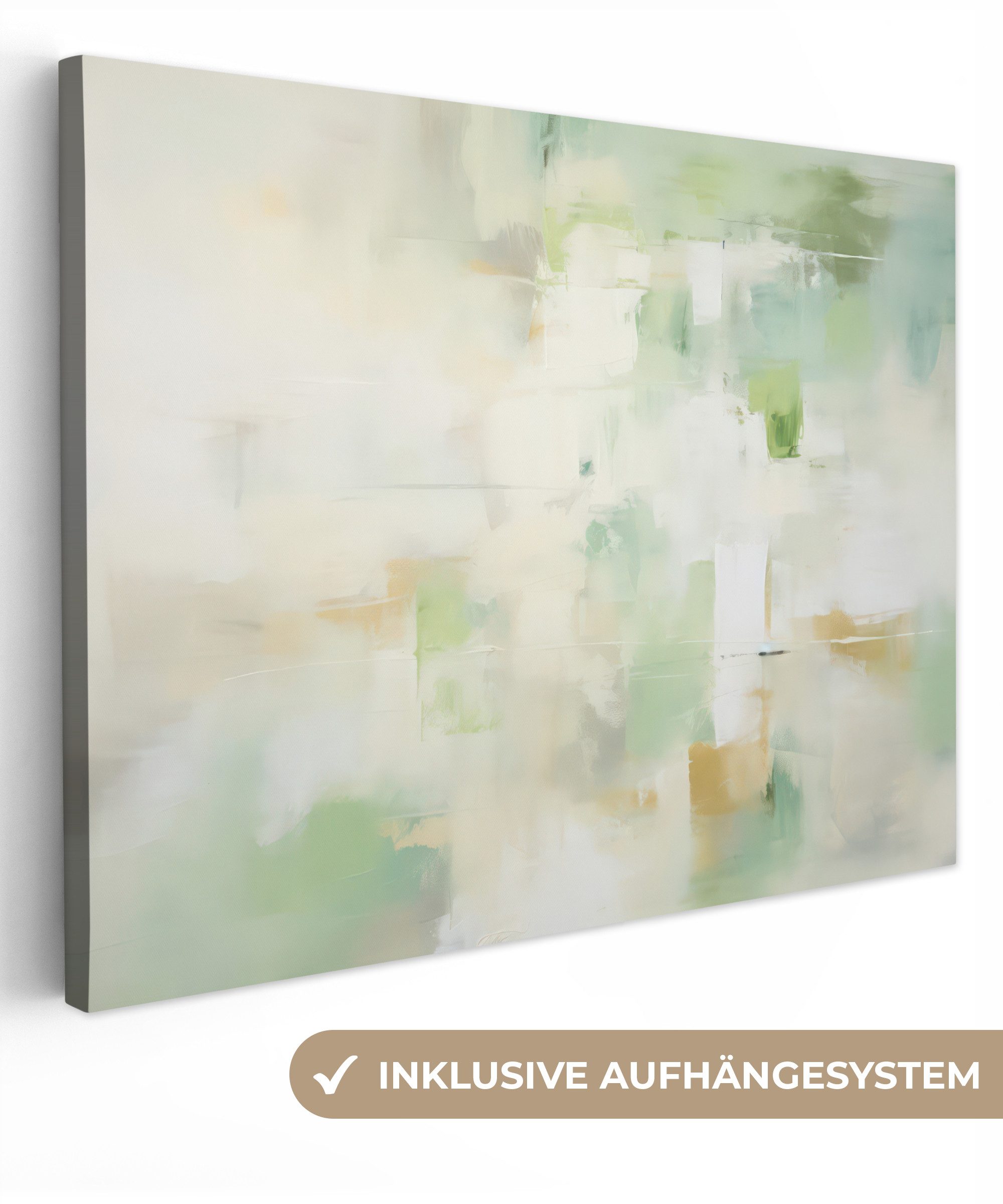 OneMillionCanvasses® Leinwandbild Abstrakt - Kunst - Weiß - Grün - Modern, Fotodruck (1 St), Wandbild Leinwandbilder, Aufhängefertig, Wanddeko 40x30 cm