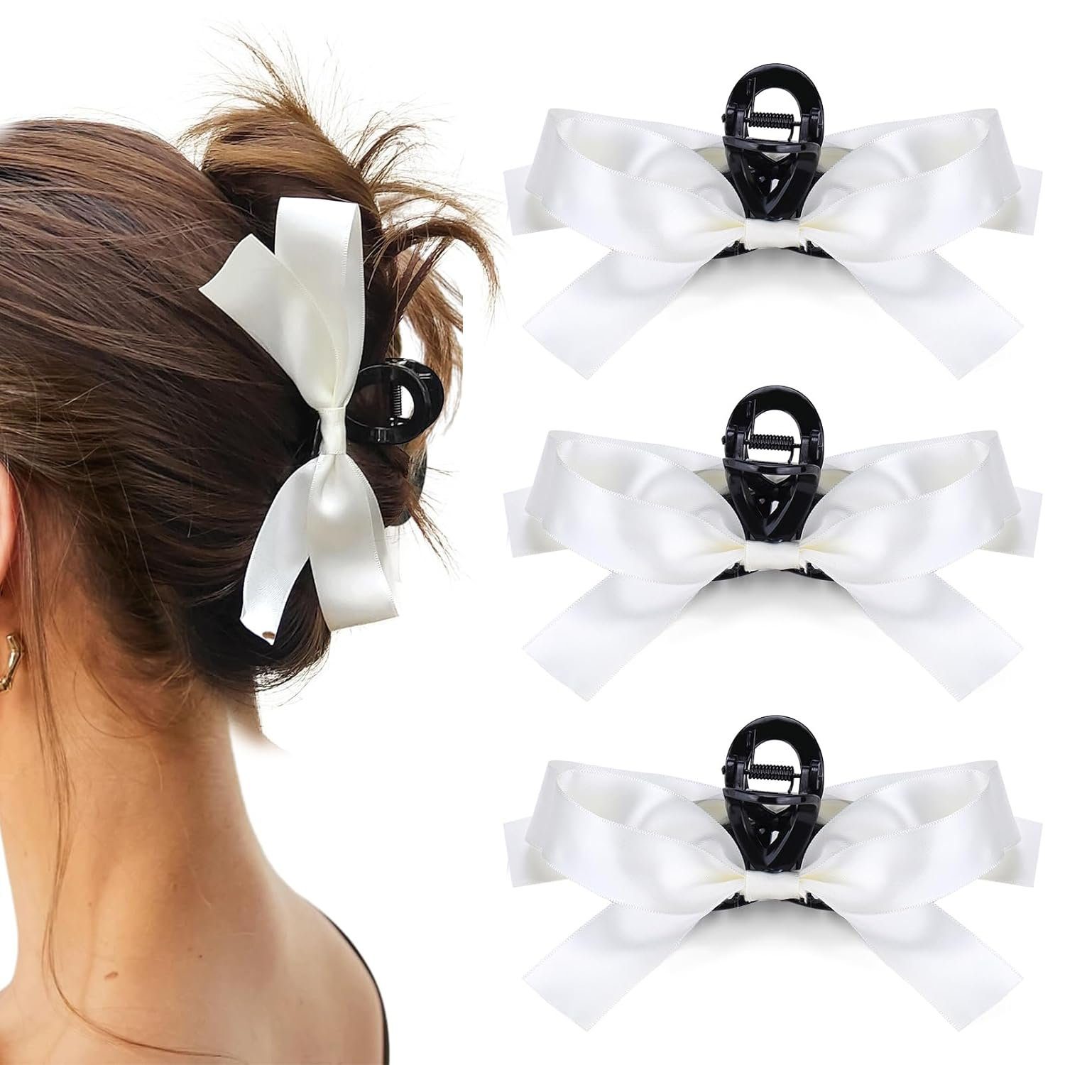 MAGICSHE Schleife PCS Haarspange Haar dünnes dickes Haarschmuck,Weiß/Schwarz, für 3 und