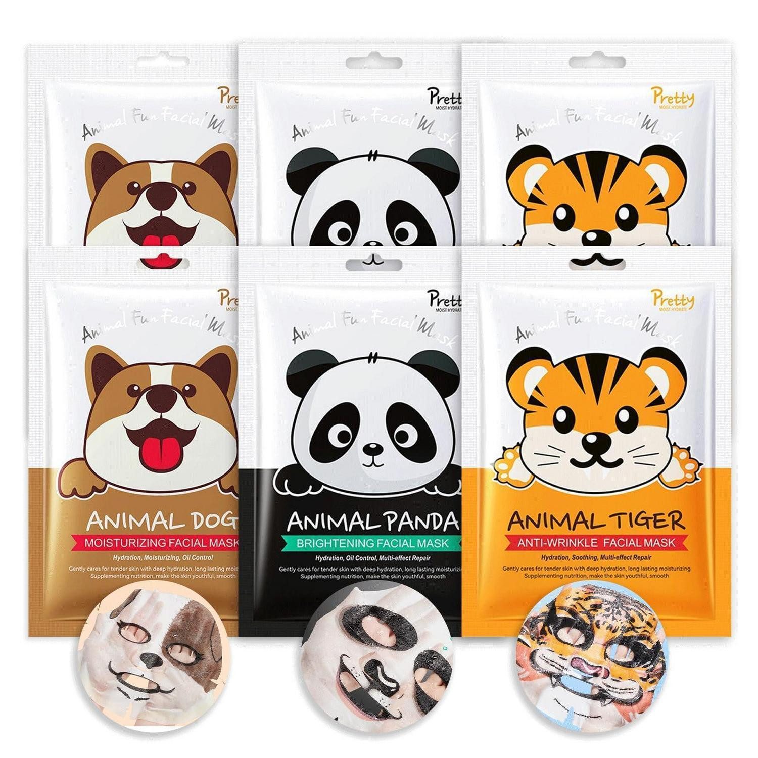 LuxusKollektion Gesichtsmasken-Set Tuchmasken Set Tiermotiv 6 Stück
