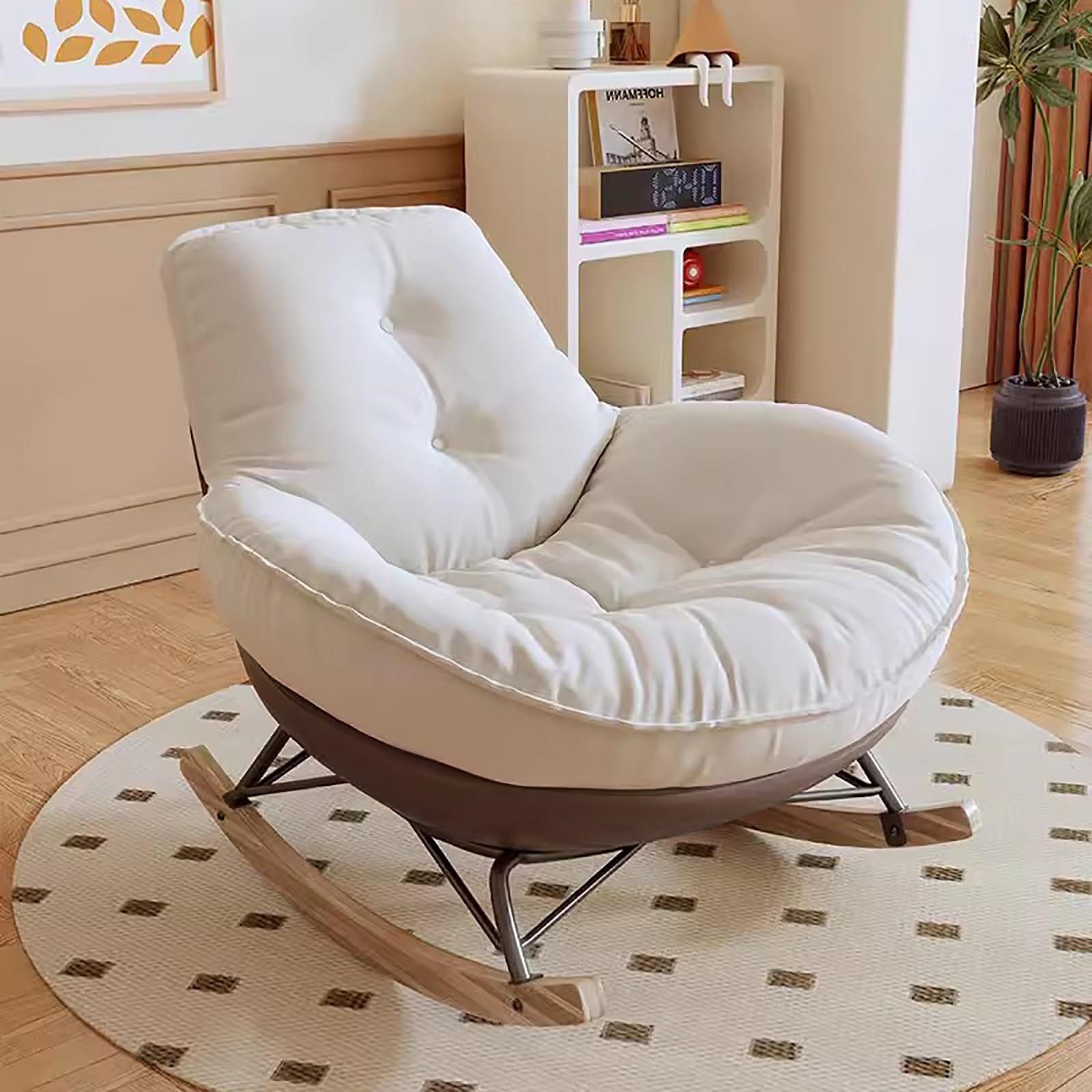 TWSOUL Schaukelsessel Schaukelstuhl mit Massivholzfüßen Metallgestell Lounge Sessel, 77 x 57 x 92 cm, gepolstertem Kissen Balkon, Wohnzimmer, Schlafzimmer