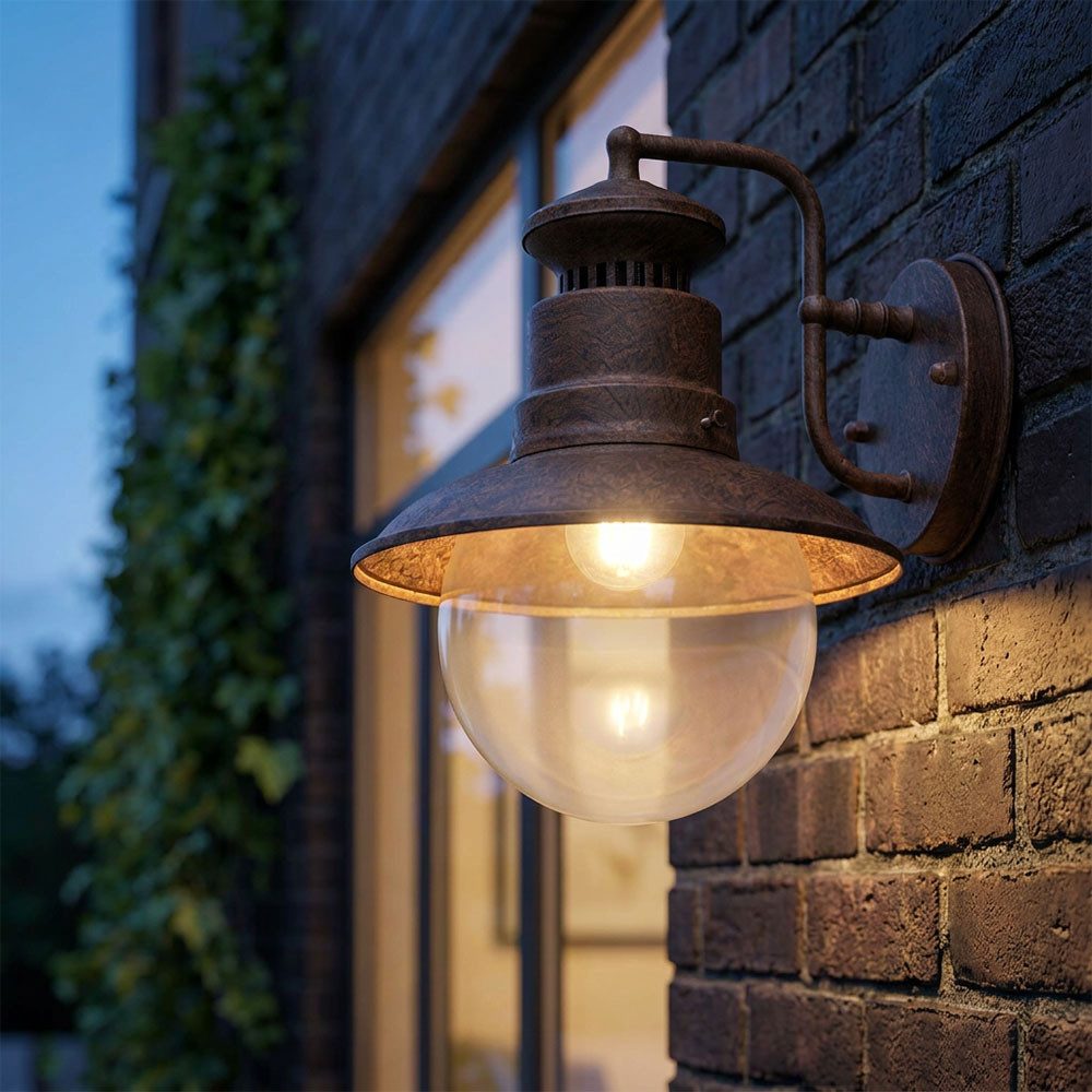 GLOBO LIGHTING LED Außen-Wandleuchte, Leuchtmittel inklusive, Warmweiß, Außen Wand Laterne Fassaden Vintage Beleuchtung Lampe rostfarben im
