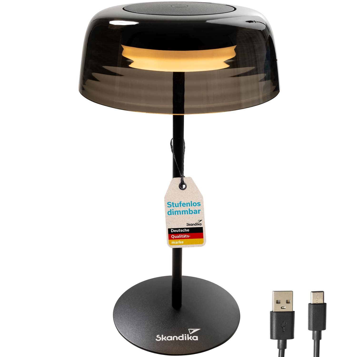 Skandika LED Gartenleuchte Campinglampe Vilja, Tischlampe, Tischleuchte mit Lampenschirm, dimmba, USB C Ladekabel, Standfuß aus Eisen, Abnehmbarer Lampenschirm