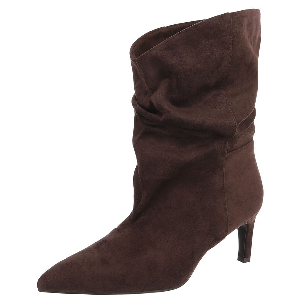 Ital-Design Damen Stiefelette mit Absatz und gerafftem Schaft Stiefelette (92214311) Pfennig-/Stilettoabsatz Stiefeletten in Braun
