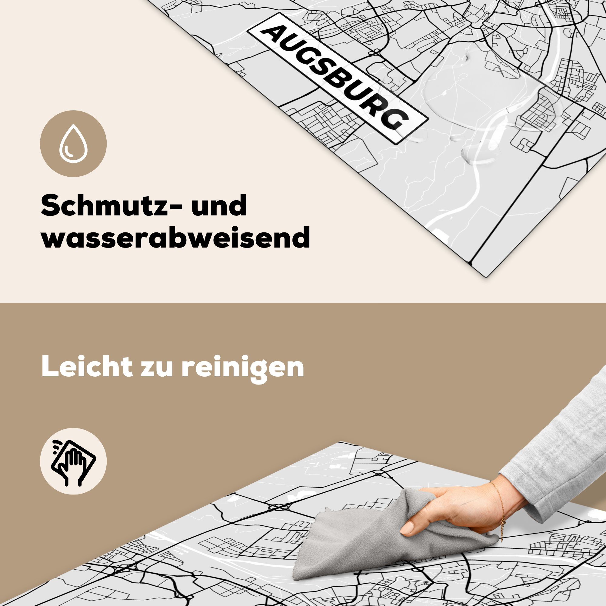 Deutschland, Arbeitsplatte Karte küche - MuchoWow Ceranfeldabdeckung, tlg), (1 Vinyl, für - cm, Karte - Herdblende-/Abdeckplatte Augsburg 78x78