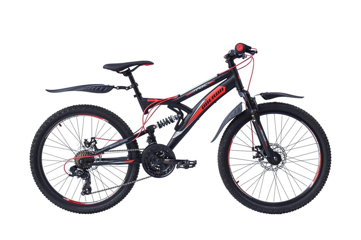 T&Y Trade Mountainbike 24 Zoll Kinder Jungen Mädchen Fahrrad Kinderfahrrad  Jungenfahrrad Mountainbike MTB Rad Bike 18 Gang Shimano Fully Vollfederung  Federgabel Scheibenbremse mechanisch Oberon Schwarz Rot, 18 Gang Shimano,  Kettenschaltung, 18 Shimano