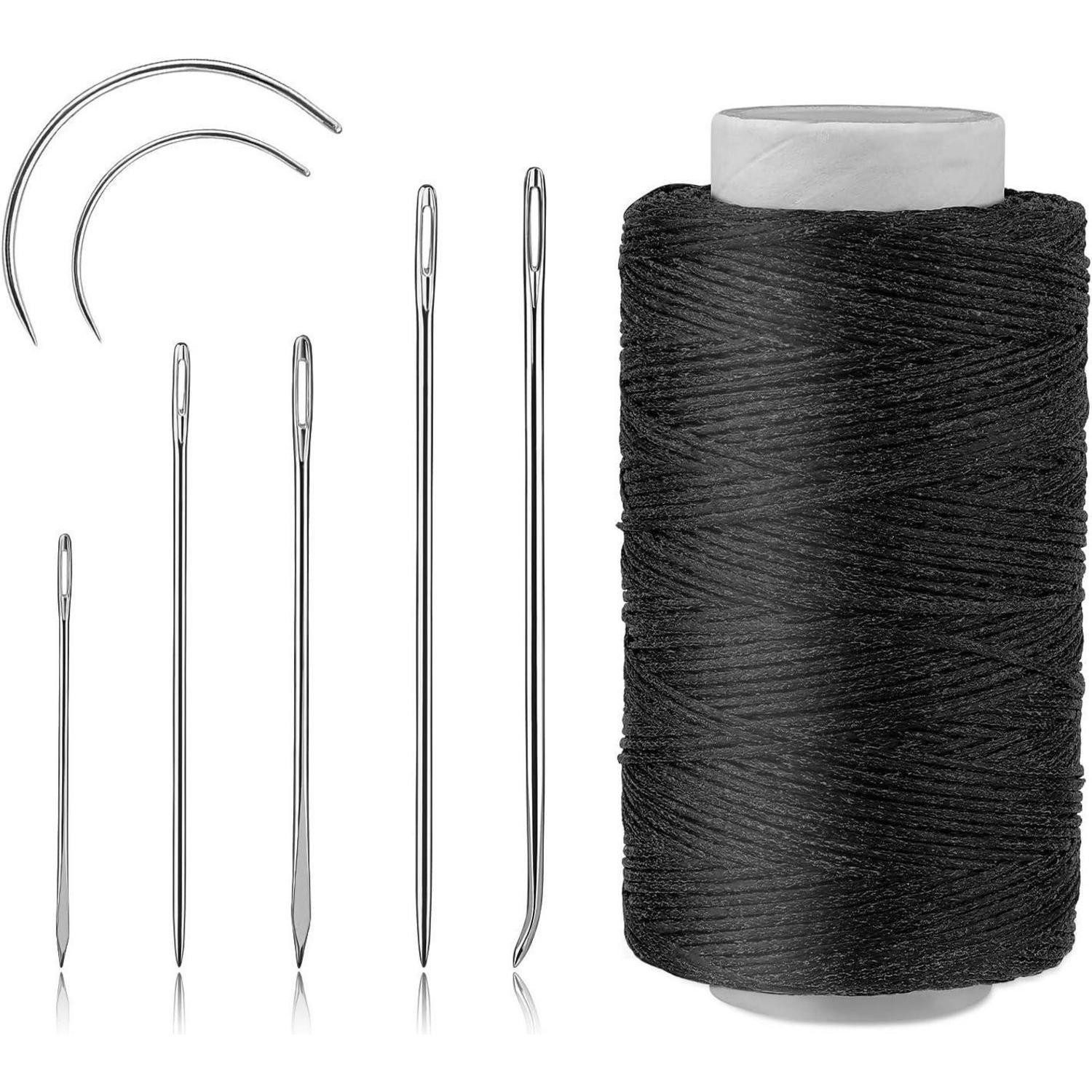 LuxusKollektion Nähnadeln 150D Schwarz Leder Faden Set mit 7 Ledernähnadeln