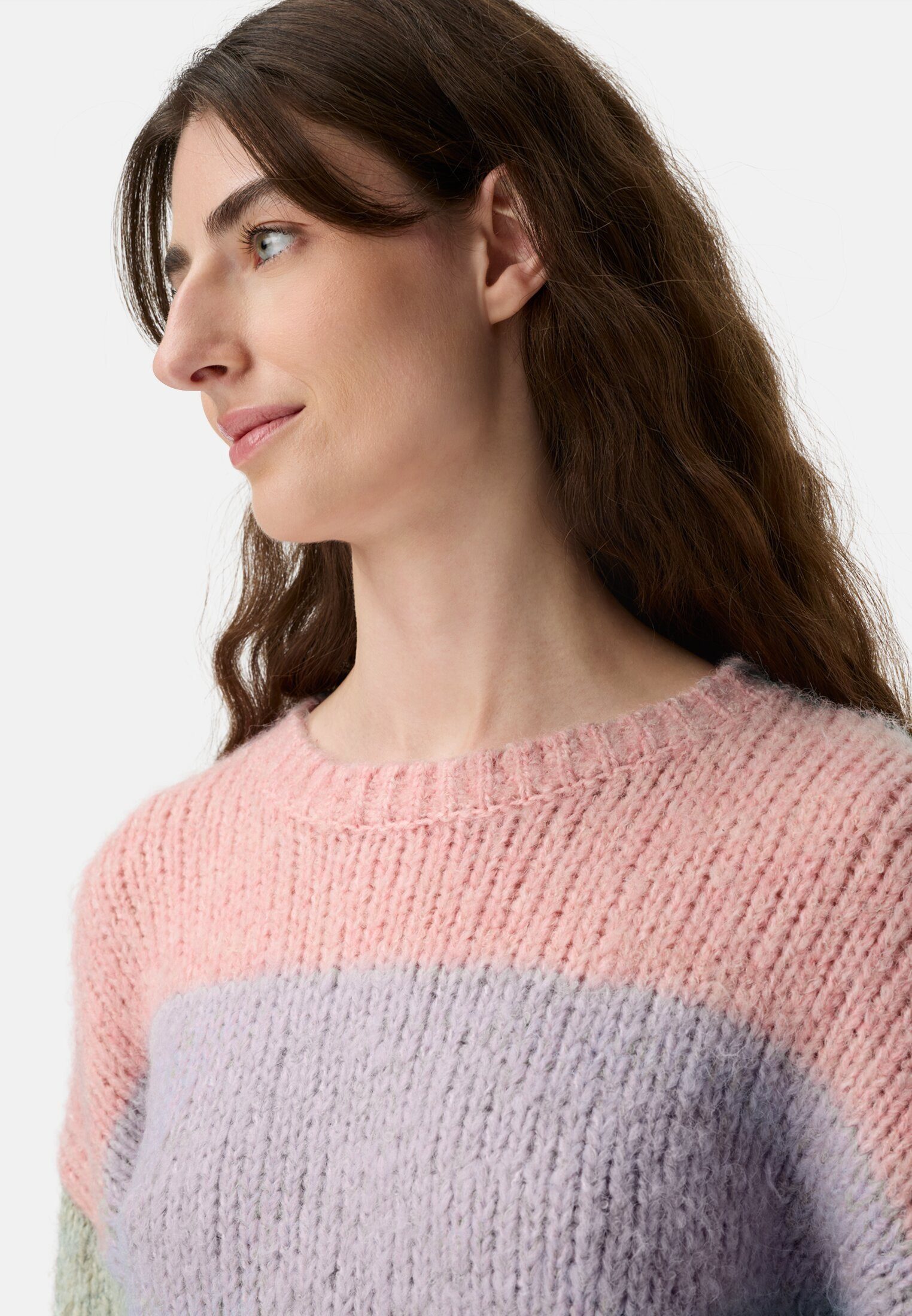 camel active Strickpullover im Boxy Fit Langarm Markenlabel