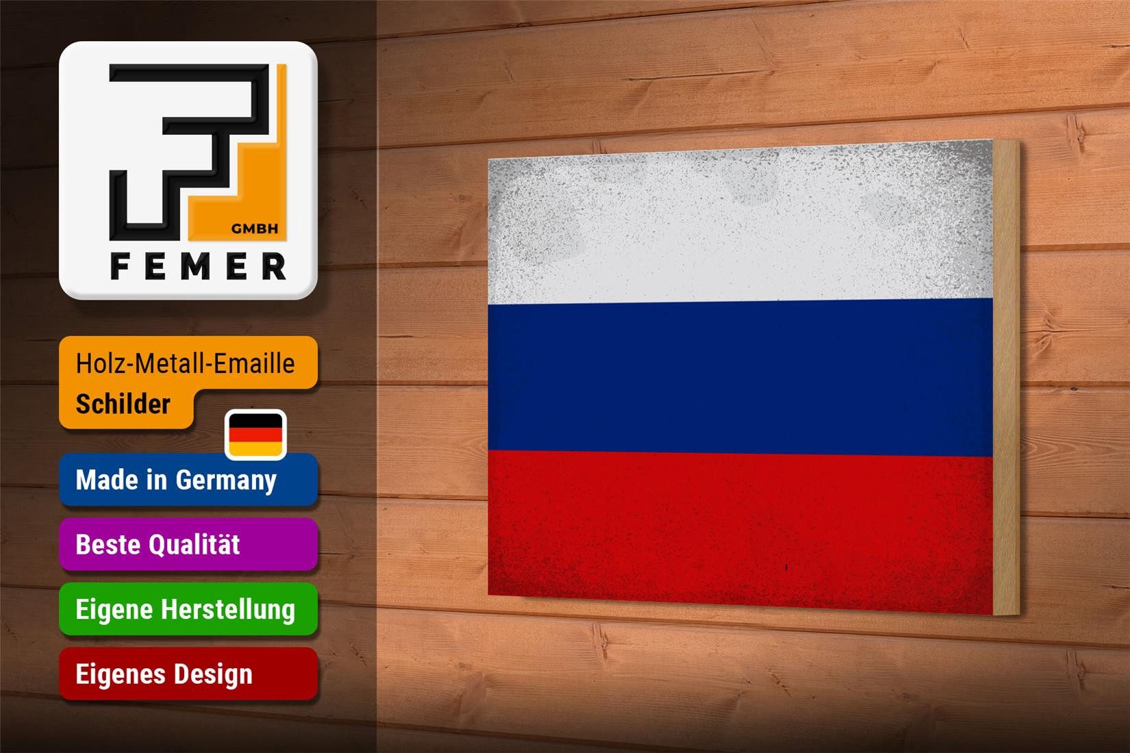 Femer GmbH Holzbild Flagge Russland 18x12 cm Flag of Russia Vintage, Flaggen (1 St), Glatte Holzfaserplatte (MDF), vorn beschichtet