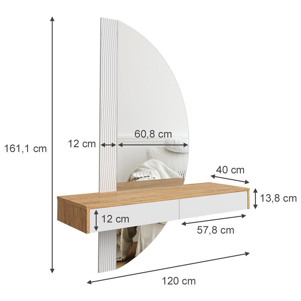 Vicco Schminktisch Melisa, Eiche/Weiß, 120 cm mit LED Beleuchtung (1-St)