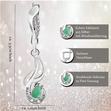 Limana Paar Ohrhänger echter Smaragd Edelstein grün Silber 925 hängende Ohrringe Damen (inkl. Herz Geschenkdose und Tasche), Geschenk Idee für Frauen Damen Echtschmuck